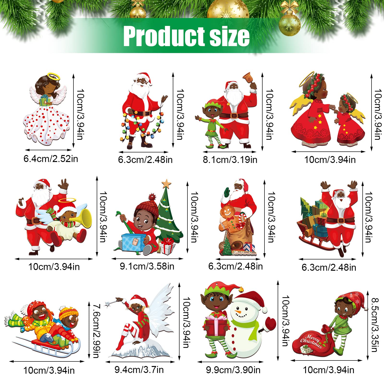 Woanger 36 Pcs African American Christmas Decorations 4 Inch Black Wood Santa Christmas Tree Ornaments Vintage Hanging Wooden Sa