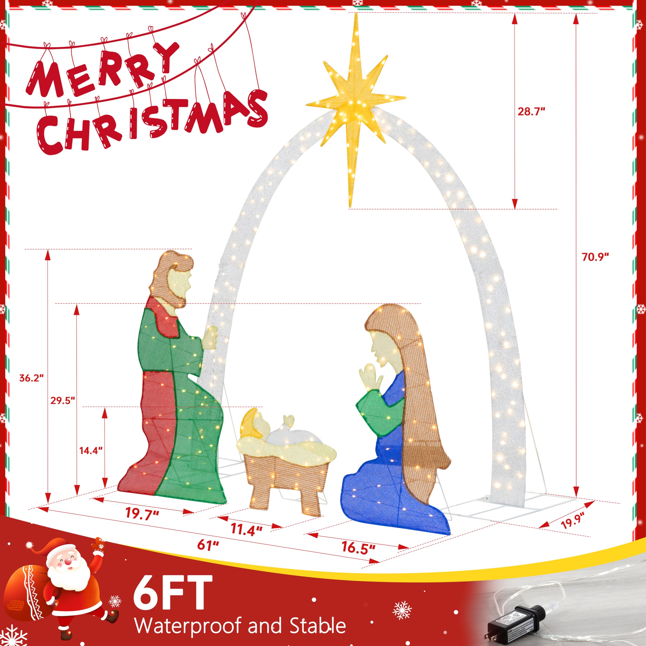 Meilocar 6 FT Nativity Scene Outdoor Christmas Decoration Lighted up Christmas Holiday Display, Nativity Scene Set with LED Ligh