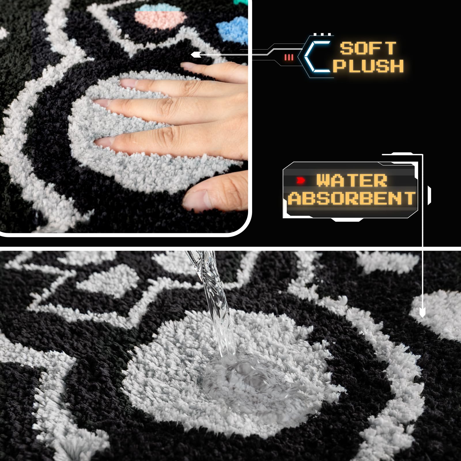 Tanvill Funny Bath Mat Cute Black Gamepad Bathroom Rugs Small Bath Rug, Non Slip Washable Soft Absorbent Funky Bathroom Decor Pr
