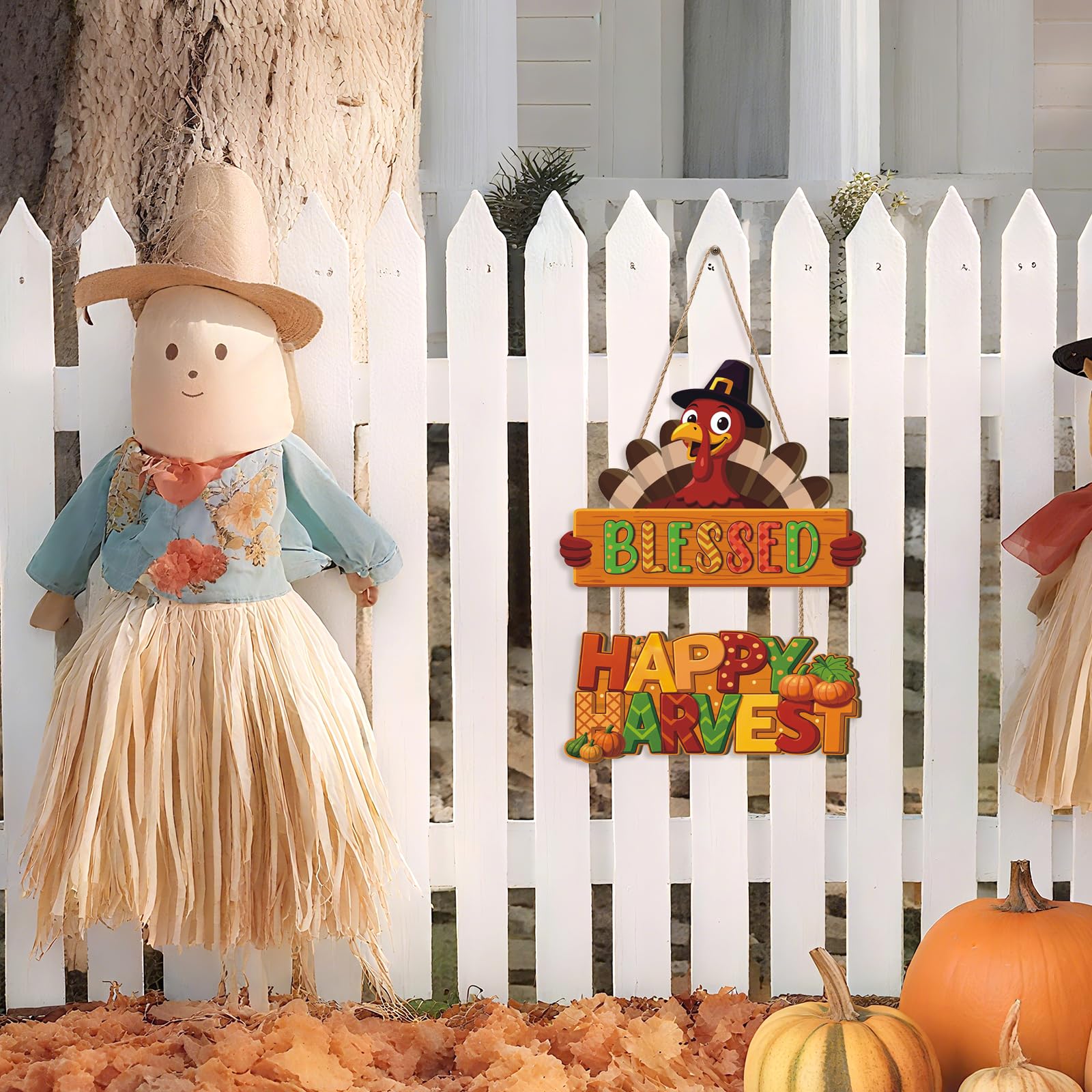 Ausril Thanksgiving Turkey Door Hanging,Autumn Turkey Shape Door Decor,Happy Harvest Wooden Sign,Fall Bless Harvest Wall Plaque,