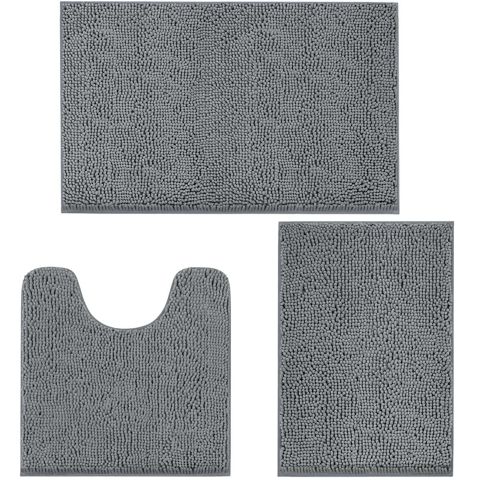 Treetone Bathroom Rugs Sets, Thick Soft Absorbent 3 Piece Chenille Bath Rugs, Non-Slip, Dry Quickly, Machine Washable, Shaggy Ma