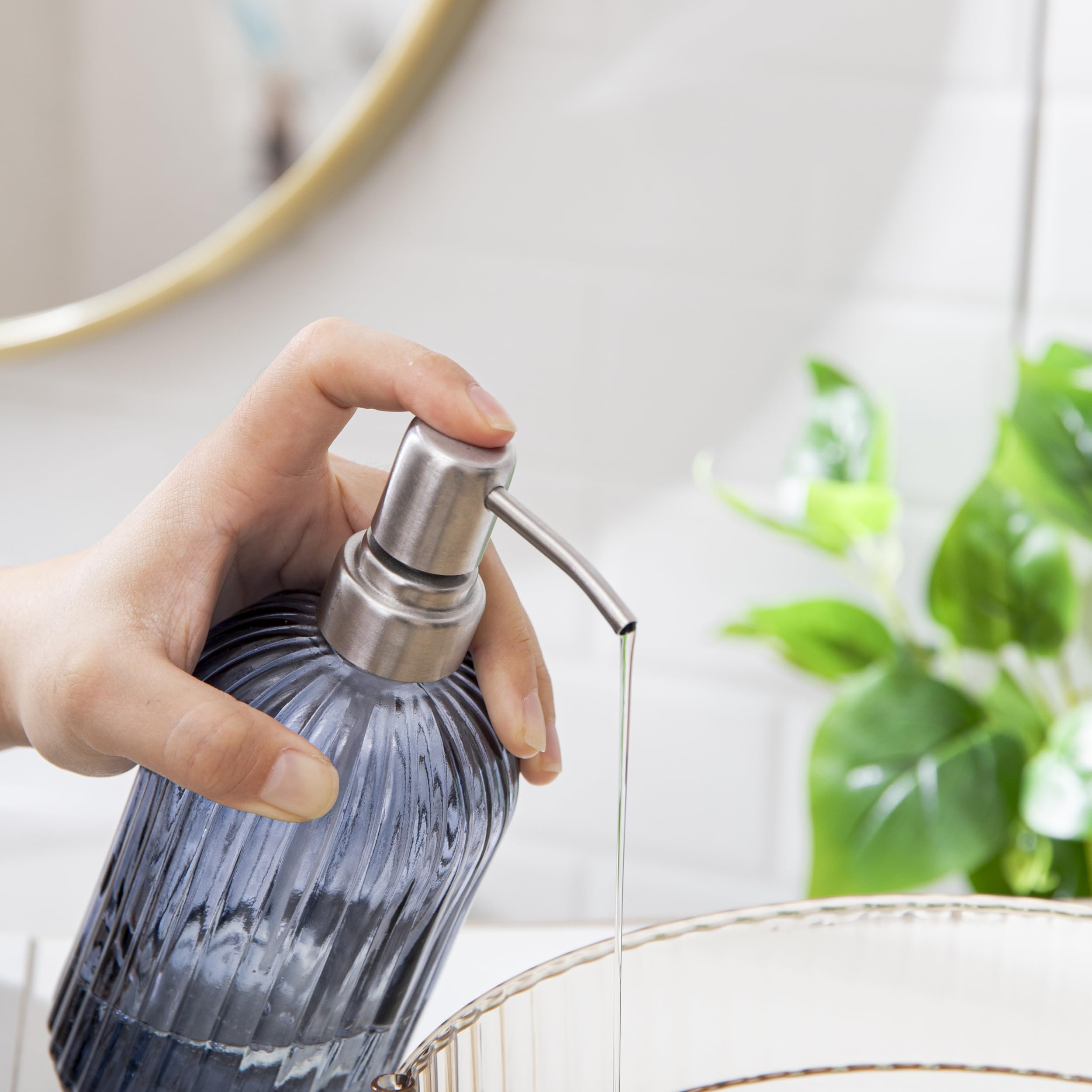 Hblife 16 Oz Soap Dispenser With 304 Rustproof Stainless Steel Pump,Vertical Stripe Kitchen Bathroom Soap Dispenser,Refillable L
