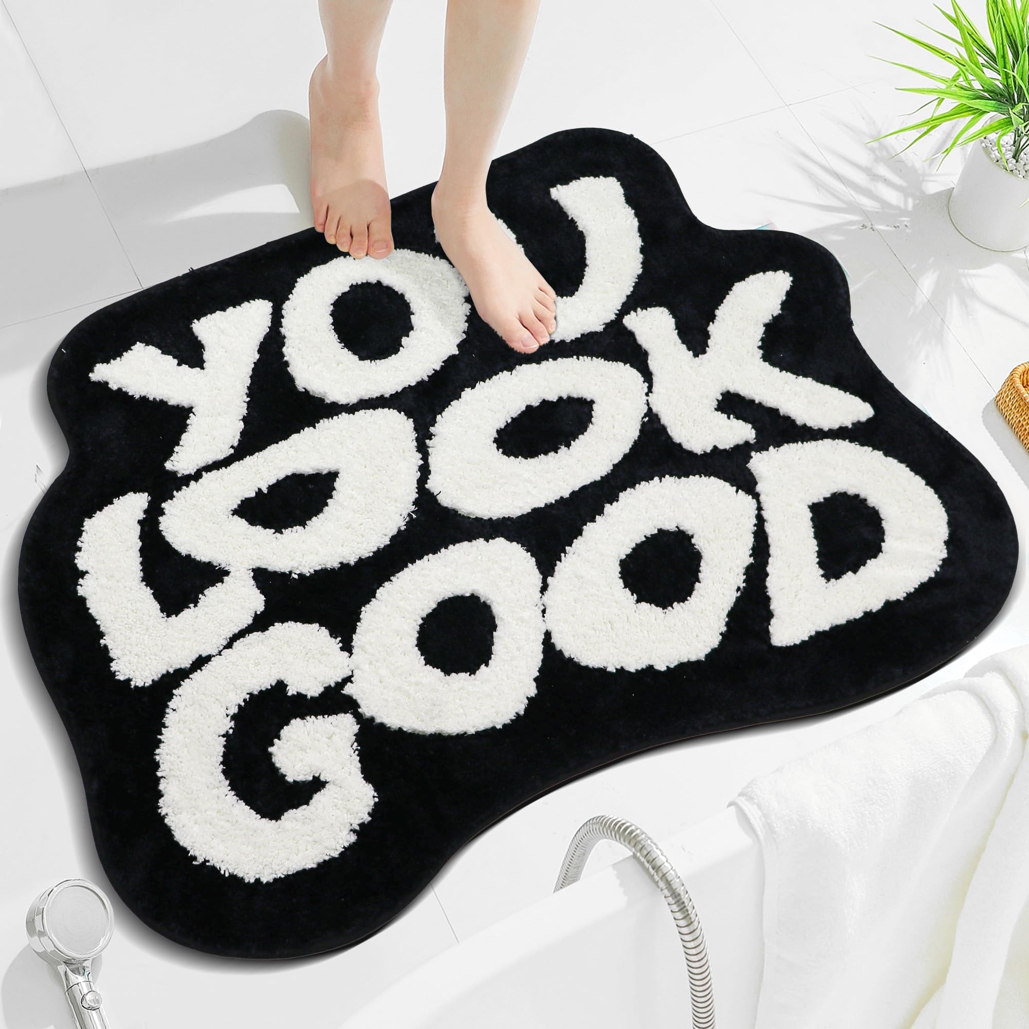 Oturgor Large You Look Good Bath Mat 36''X27'' Black And White Bathroom Rug For Bathroom Decor For Bathtub Kitchen Bedroom