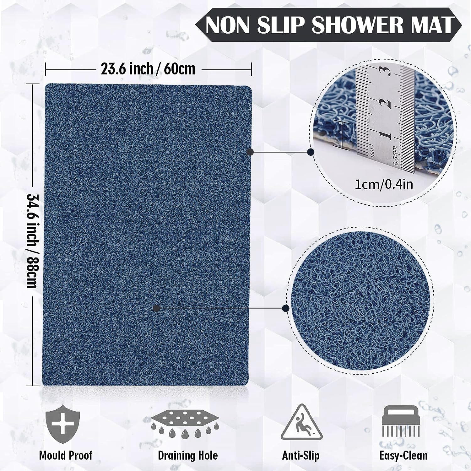 Shower Mats Non Slip, 23.6  34.6 Inch, Bath Mat For Shower, Loofah Mats For Shower And Bathroom, Quick Drying, Navy Blue