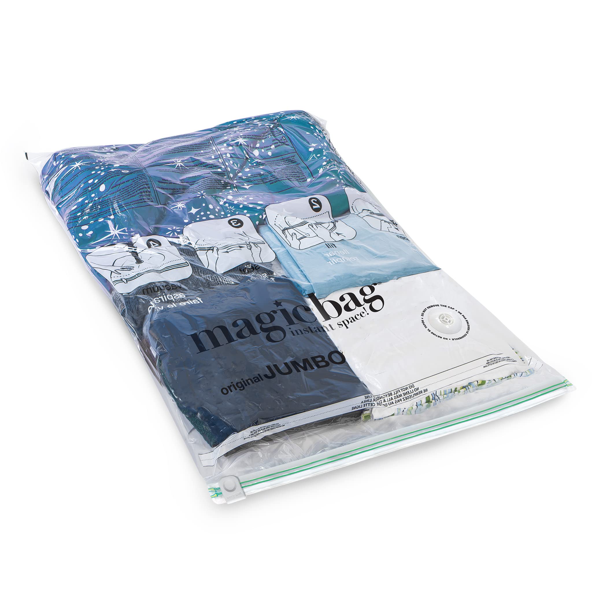 MagicBag 4-Pack Jumbo Flat Vacuum Compression Bags Instant Space Saver Storage - Airtight Double Zipper - Clothing  Pillows - Home Organization