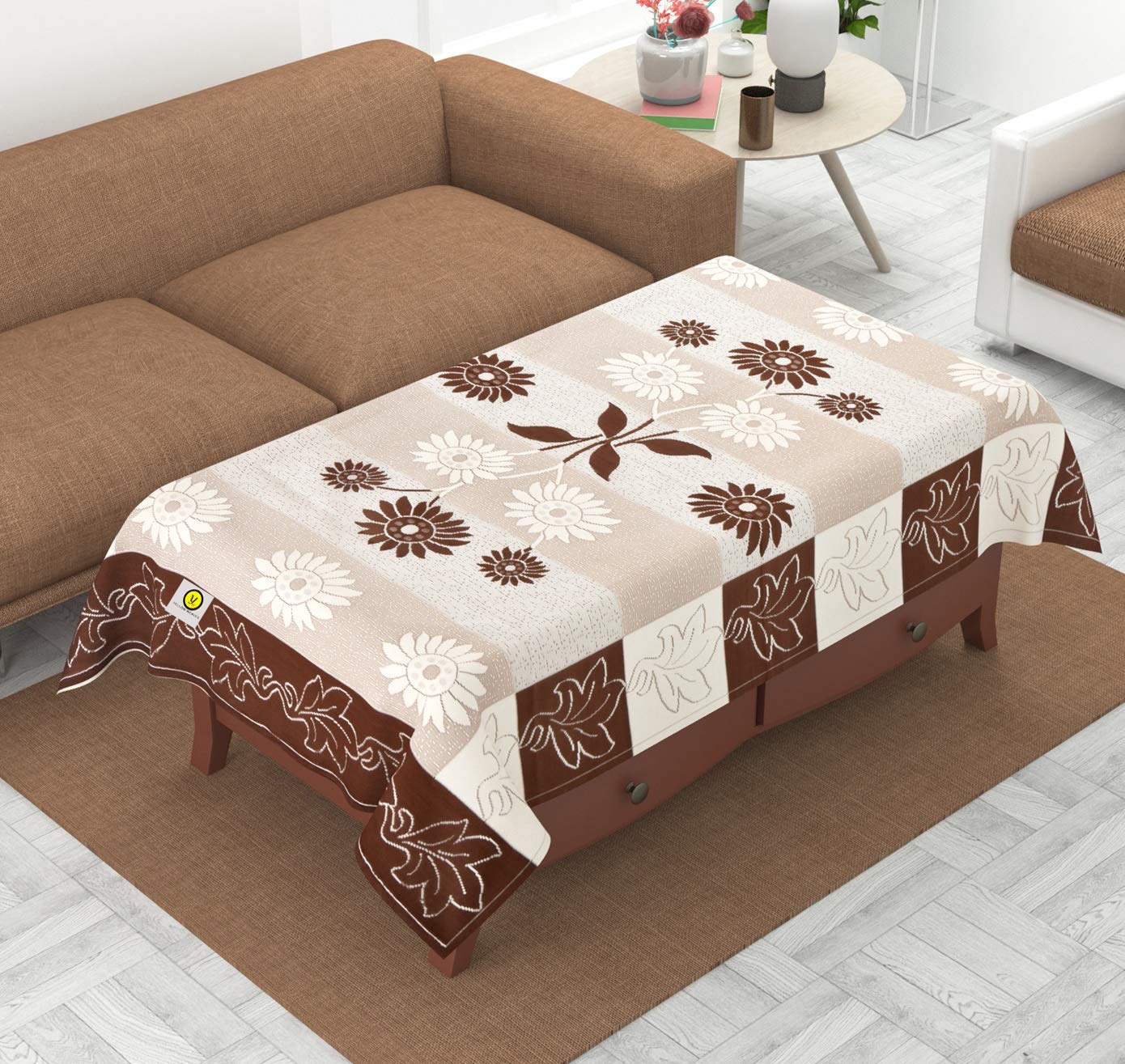 Yellow Weaves Polyester Floral Designer Rectangular Center Table Cloth 4 Seater (Brown, 40 X 60 Inches, Pack of 1)