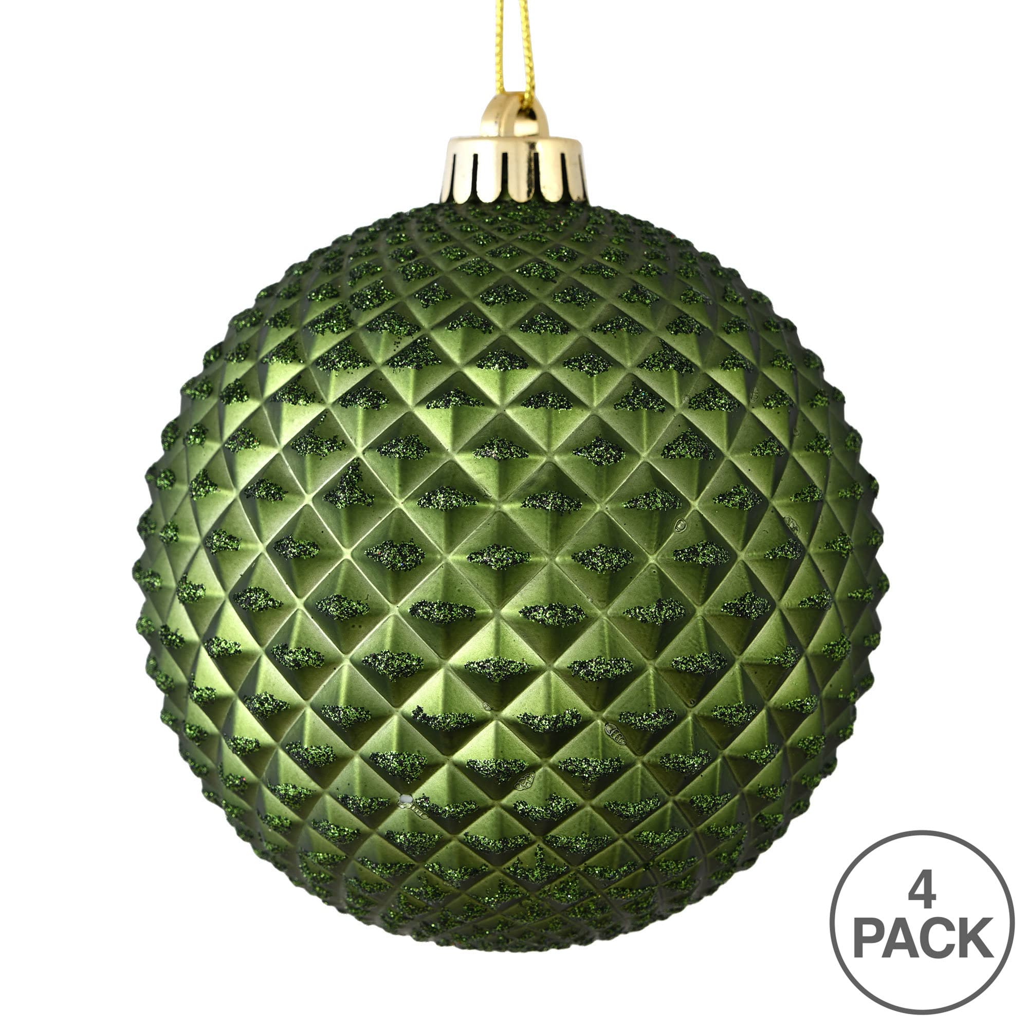 Vickerman 6 Moss Green Durian Glitter Ball Ornament, 4 per Bag