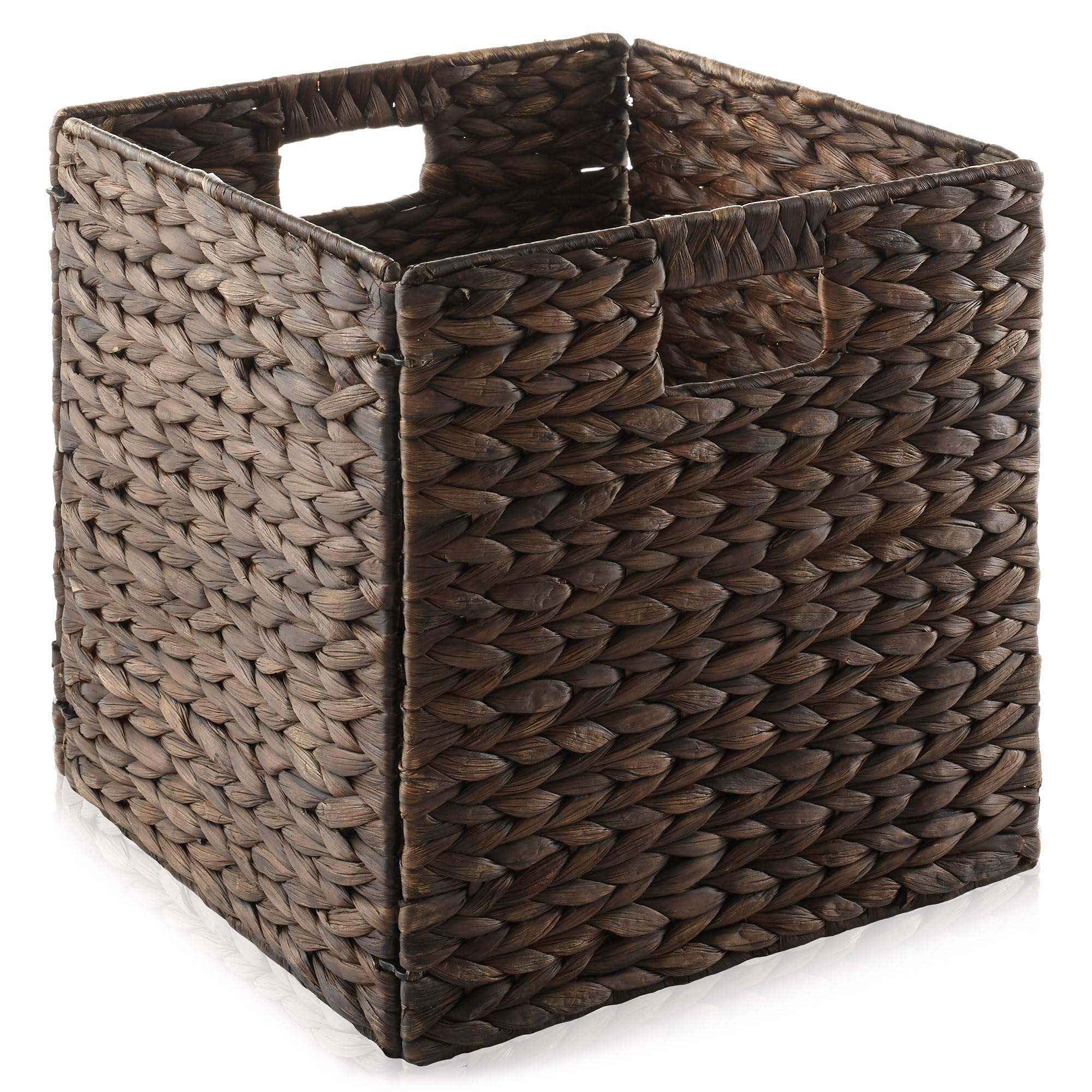 Casafield 12'' X 12'' Water Hyacinth Storage Baskets, Espresso - Set Of 2 Collapsible Cube Organizers, Woven Bins For Bathroom,