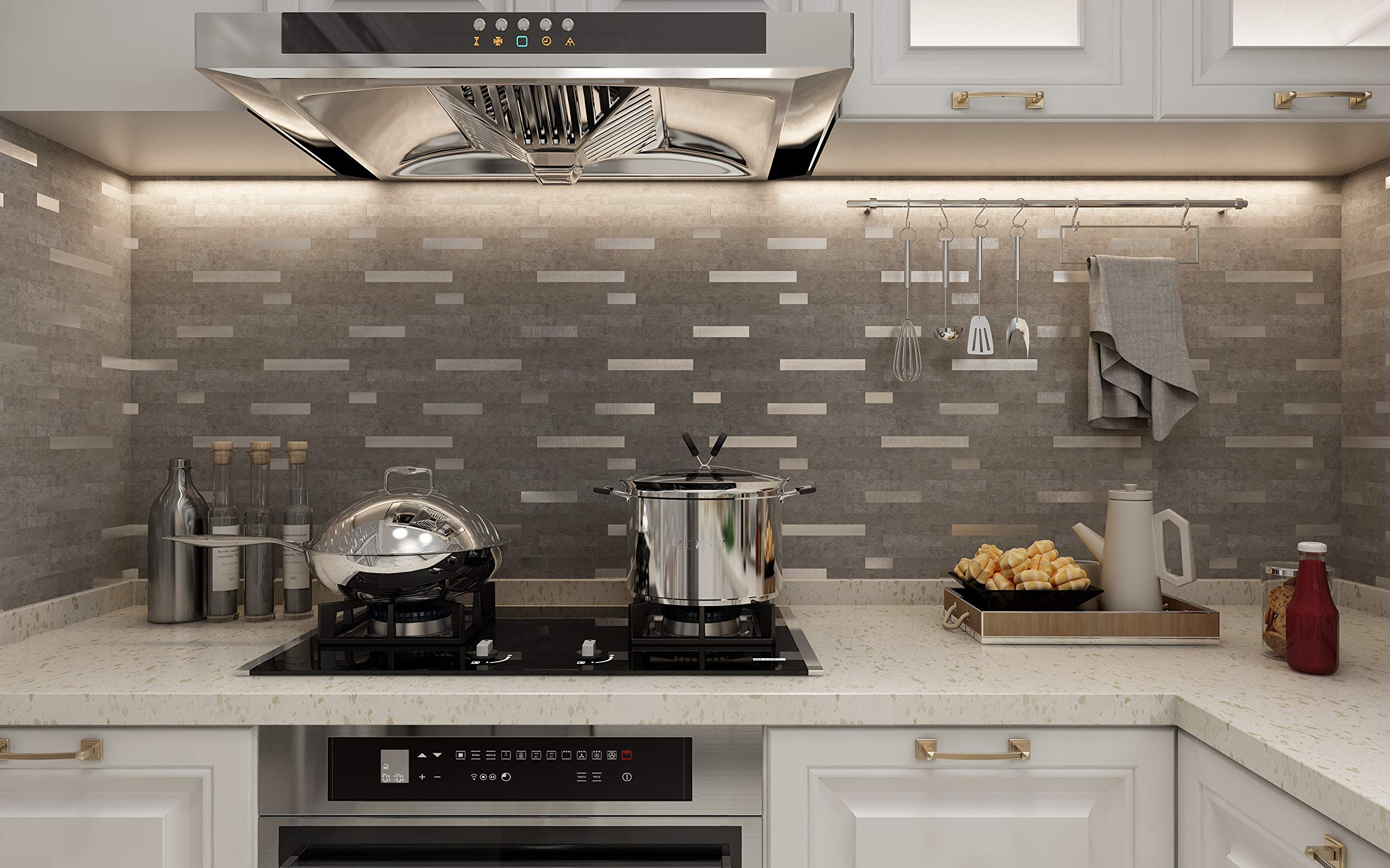 Yipscazo 1 - Sheet Peel and Stick Stone Metal Tile Backsplash, Stick on Tiles for Backsplash Kitchen, Bathroom, Laundry Room, Ca