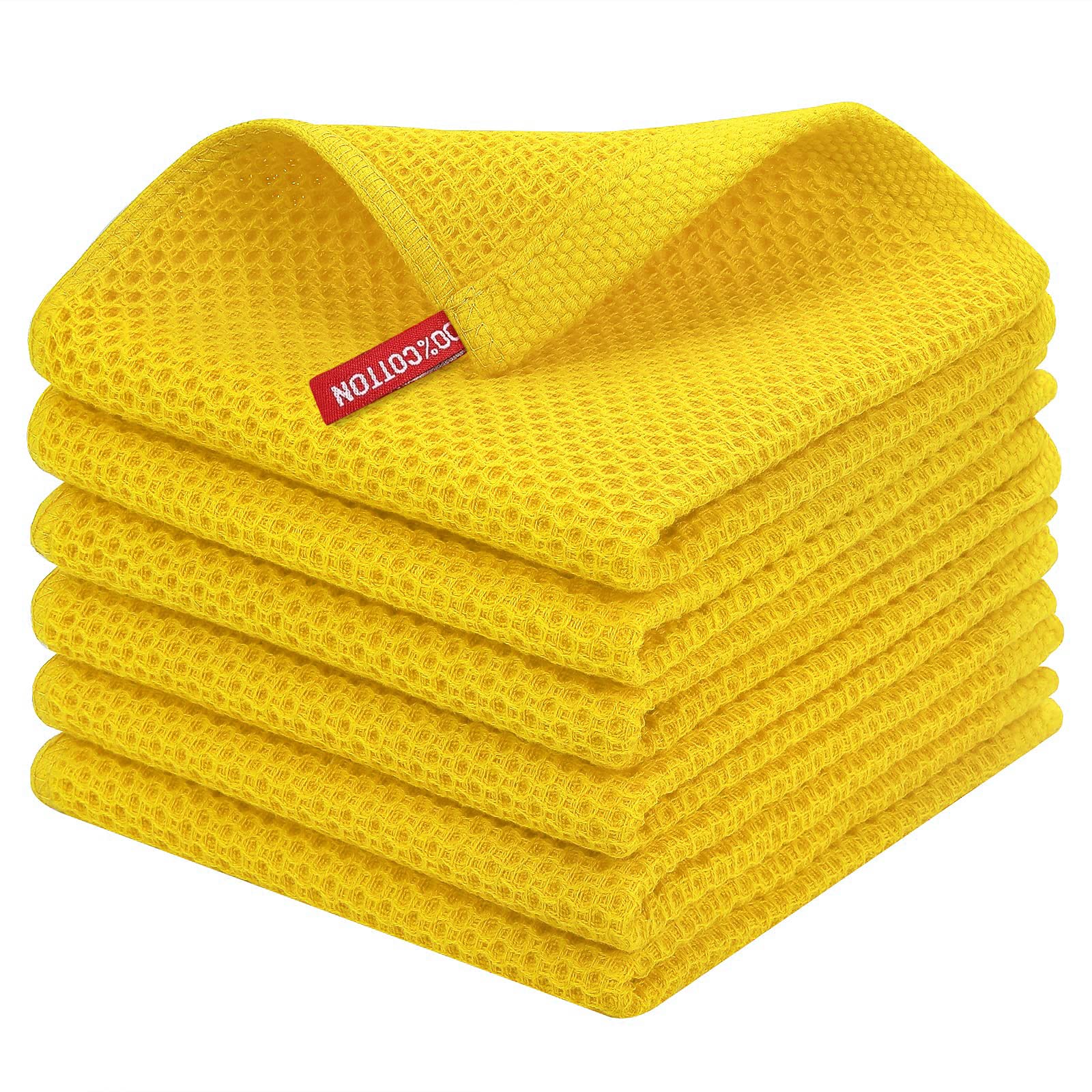 Homaxy 100% Cotton Waffle Weave Kitchen Dish Cloths, Ultra Soft Absorbent Quick Drying Dish Towels, 12 x 12 Inches, 6-Pack, Yell