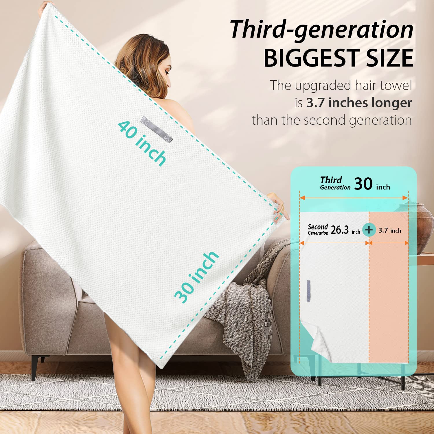 YFONG X-Large Microfiber Hair Towel Wrap for Women, Soft Hair Drying Towel with Elastic Band, Fast Drying Hair Turbans for Wet C