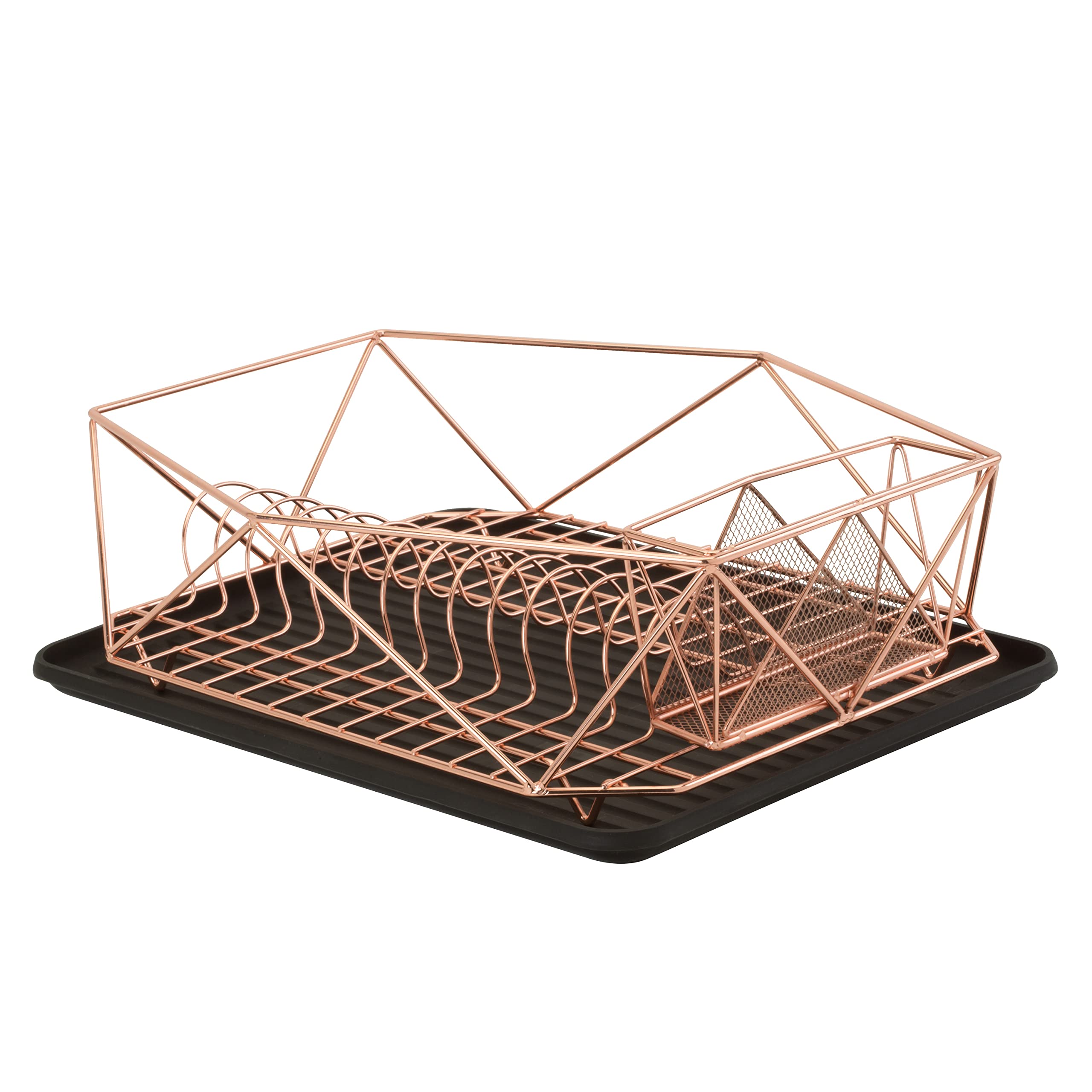 Kitchen Details Copper Geode Deluxe Dish Drying Rack With Drain Board | Cutlery Basket | Utensil Holder | Iron Frame
