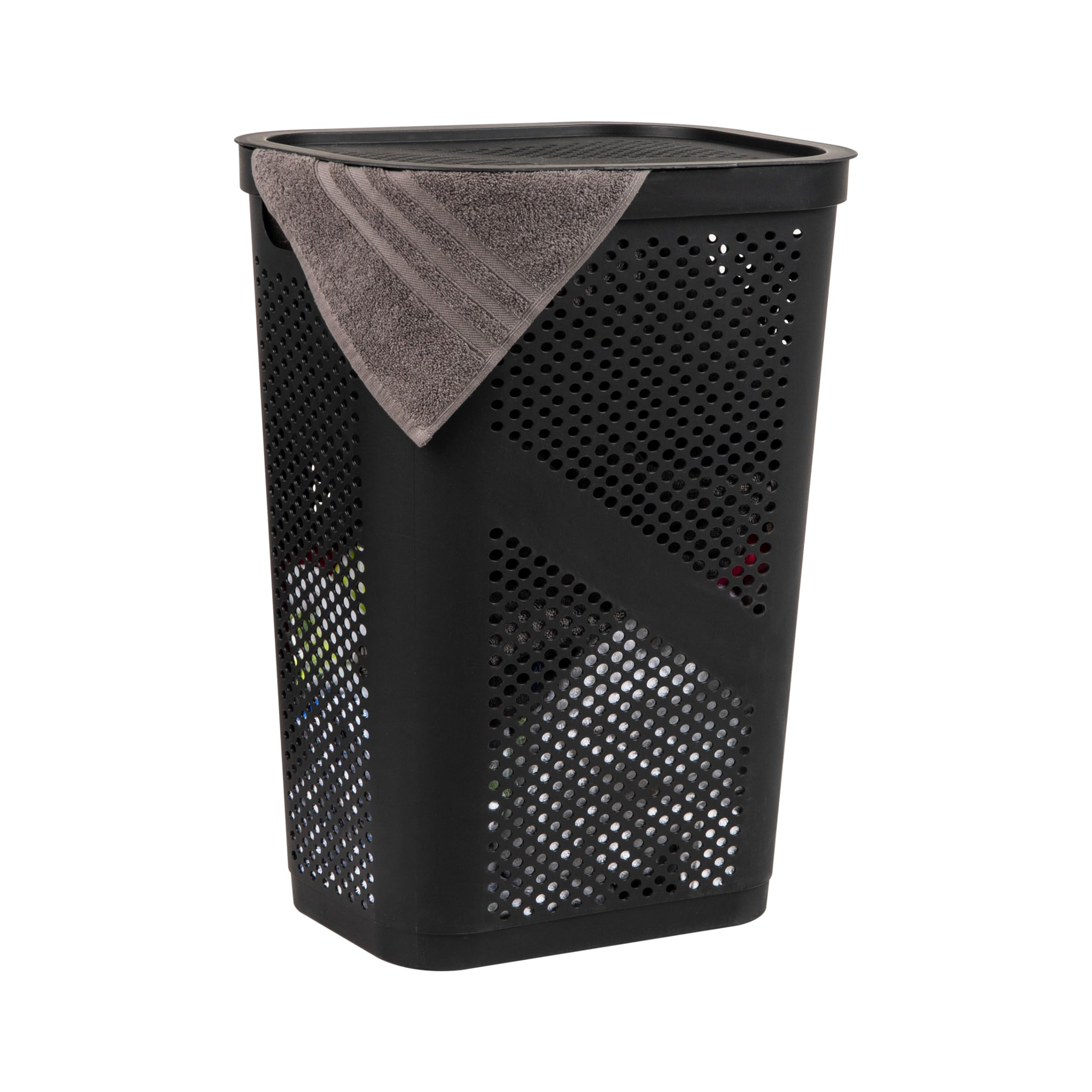 Mind Reader 60L Slim Laundry Hamper, Clothes Basket, Lid, Ventilated, Plastic, 17.25''L X 13.75''W X 23.5''H, Black