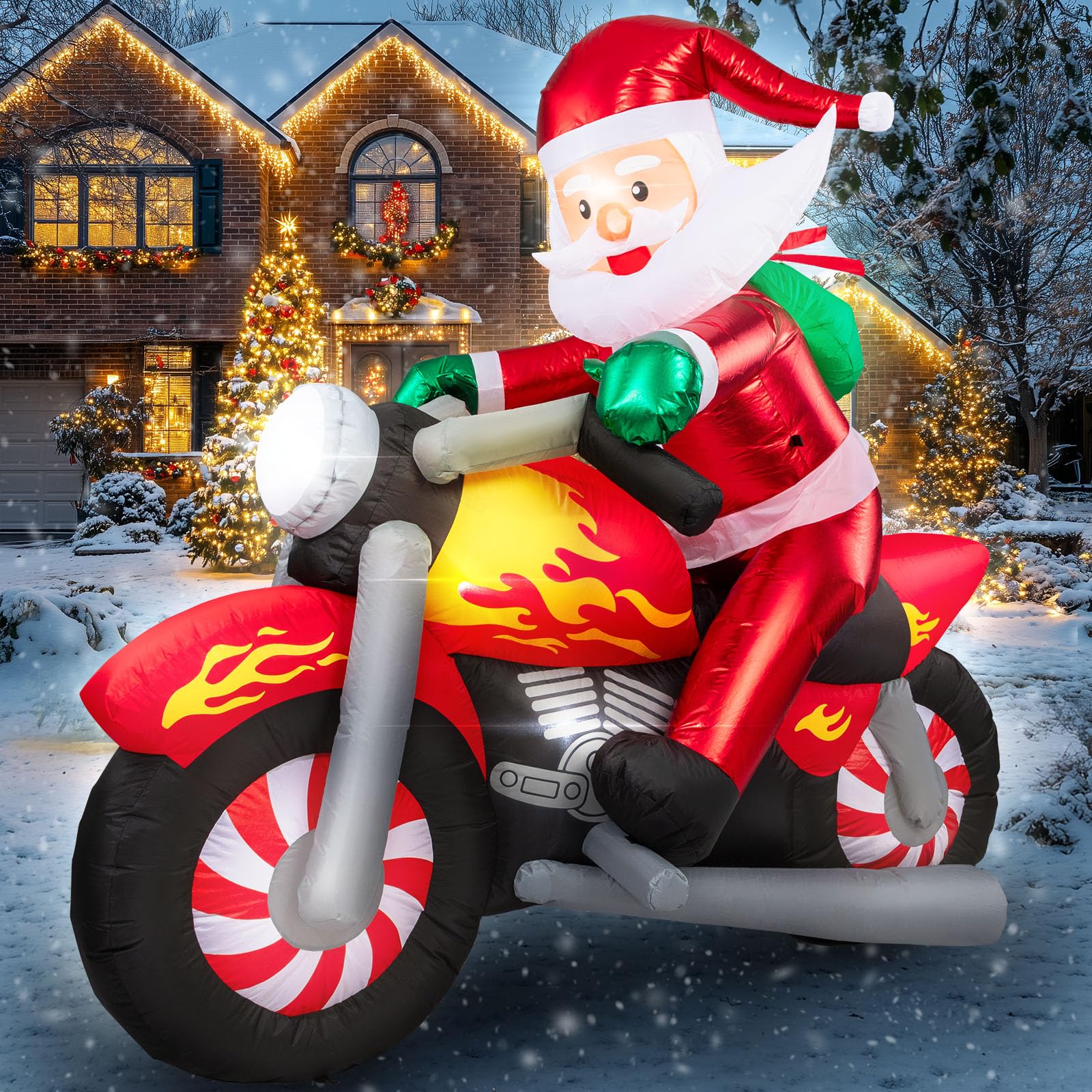 6FT Christmas Inflatables Outdoor, Santa Claus on Motorcycle Christmas Blow Up Yard Decorations, Xmas Santa Inflatables Riding M