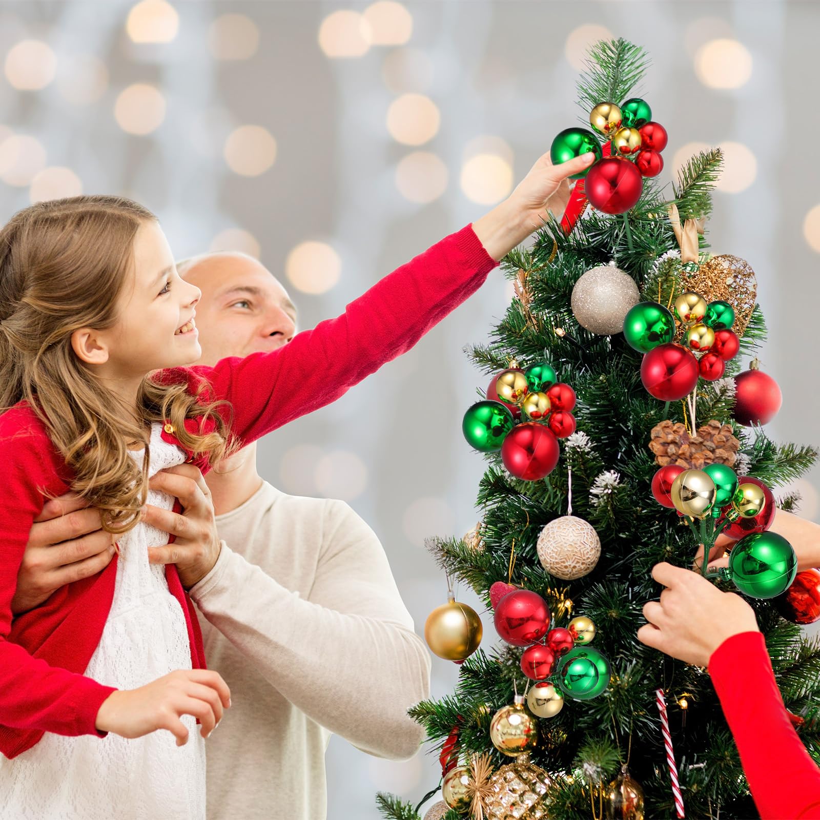 Daifunli 12 Pcs Red Green and Gold Christmas Tree Picks 7.87 Inch Christmas Balls Ornaments Xmas Decorations for Xmas Tree Toppe