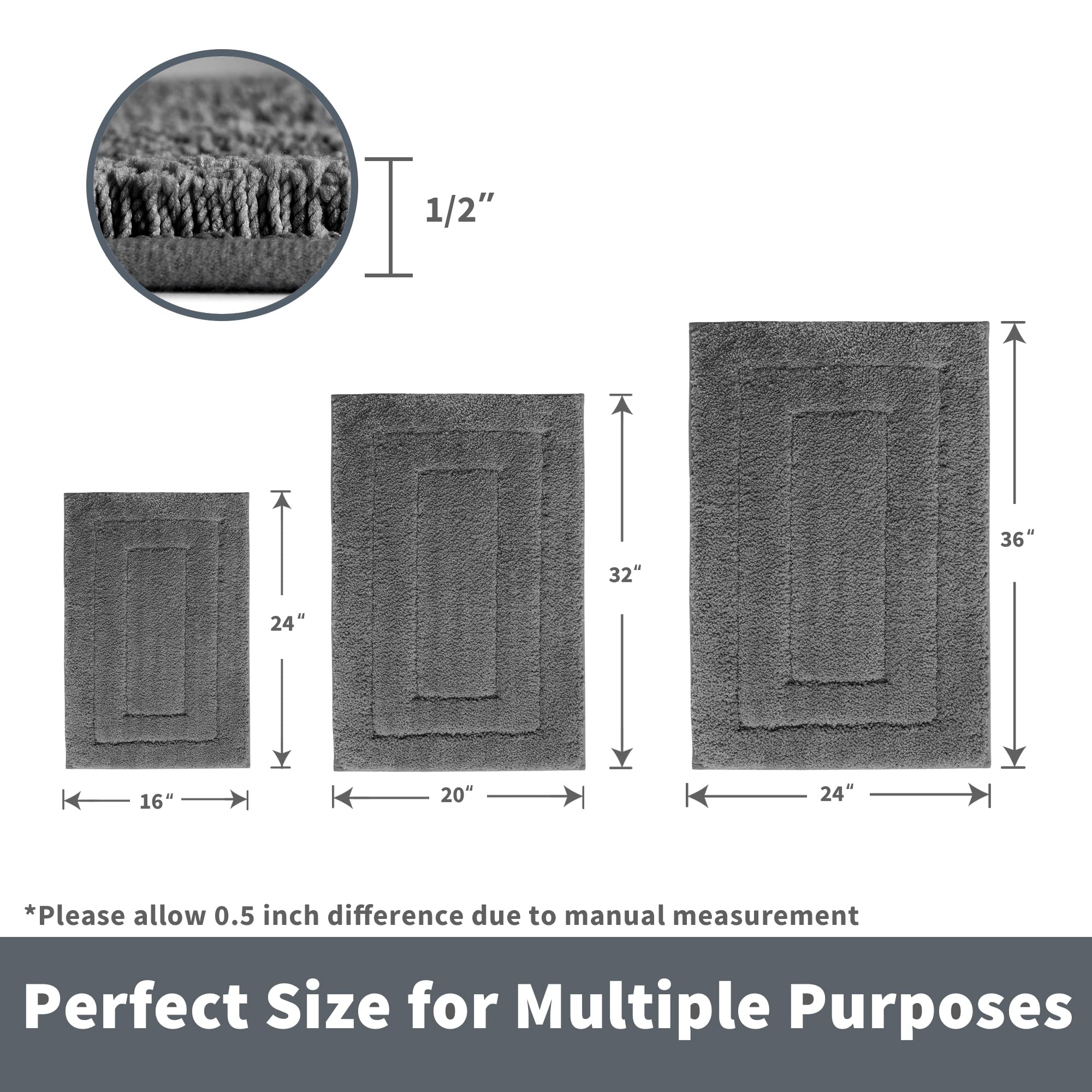 Granny Says Gray Bathroom Rugs Non Slip, Bath Mats For Bathroom, Super Soft And Water Absorbent, Microfiber Washable Bath Rugs F