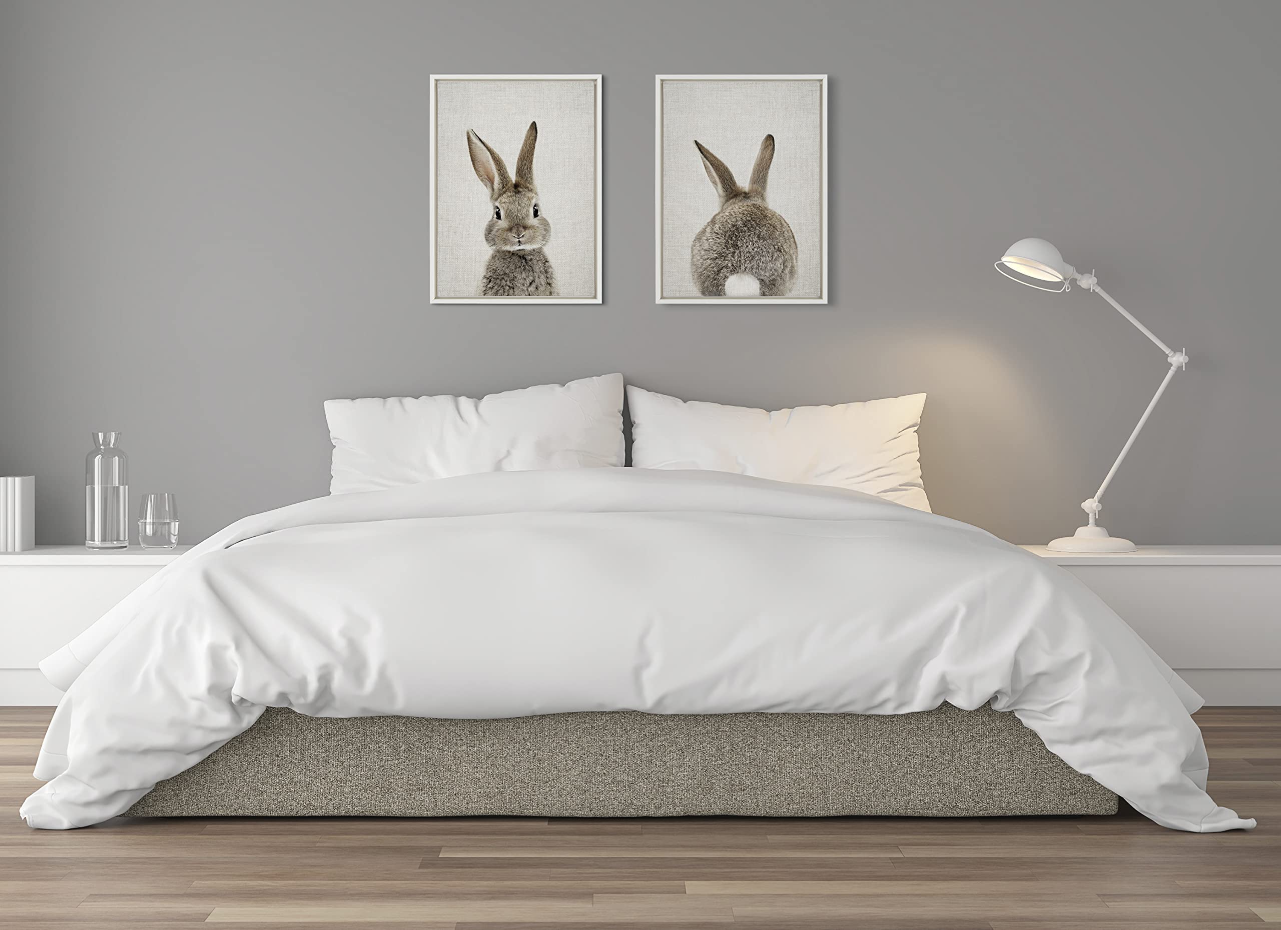 Kate And Laurel Sylvie Bunny Portrait On Linen And Bunny Tail On Linen Framed Canvas Wall Art By Amy Peterson Art Studio, 2 Piec