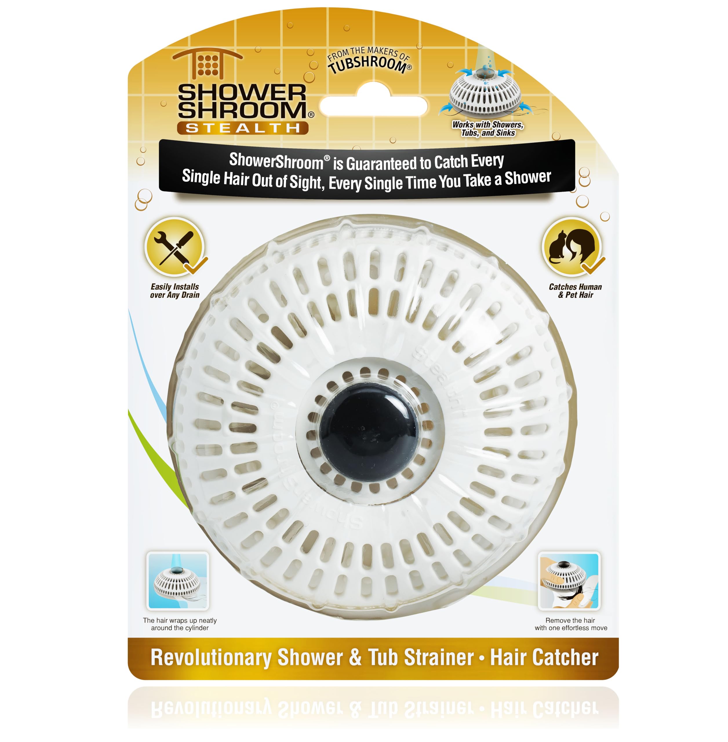 Showershroom Stealth Shower Hair Drain Catcher - Hair Stopper For Shower Drain, Bathtub, And Bathroom Sink, Will Not Impede Wate
