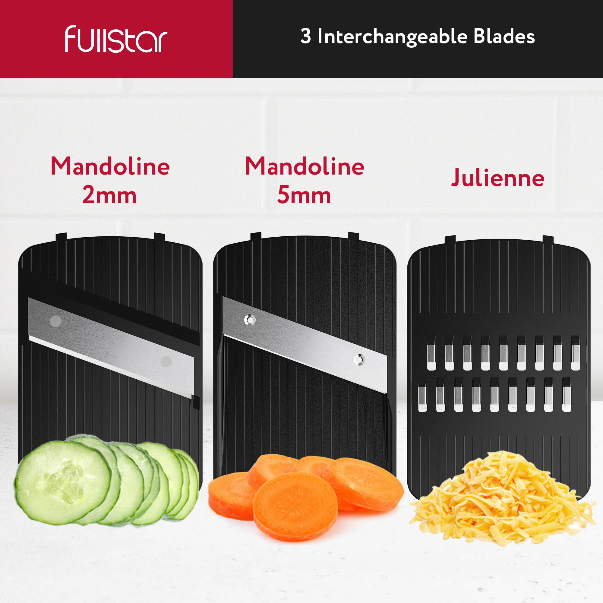 Fullstar Mandoline Slicer - 7 in 1 Kitchen Gadget, Stainless Steel, White, Fruit Cutter, Cheese Grater, Cucumber Slicer