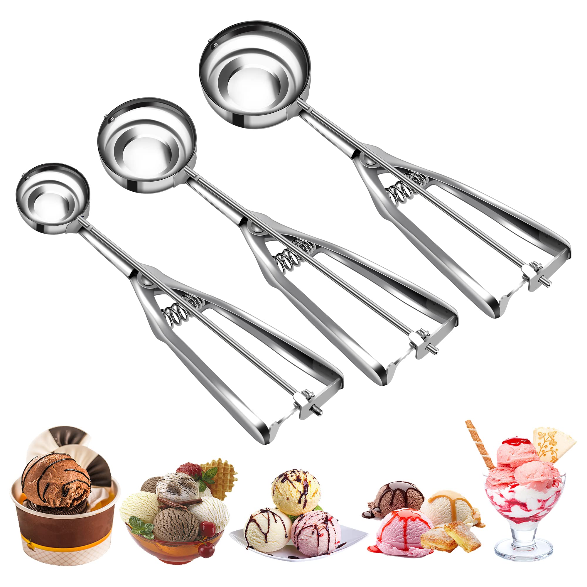 Cookie Scoop Set, Ice Cream Scoop Set With Multiple Size Trigger Small, Medium And Large Stainless Steel Cookie Scoops Set Of 3