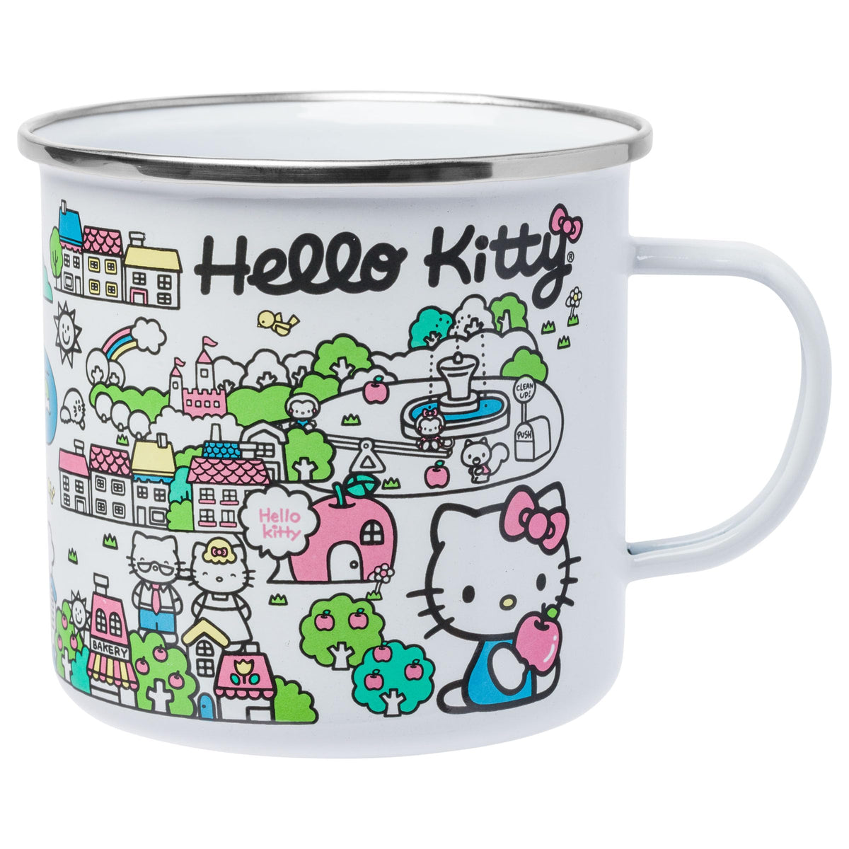 Silver Buffalo Sanrio Hello Kitty Destination Neighborhood Enamel Camper Mug, 21 Ounces