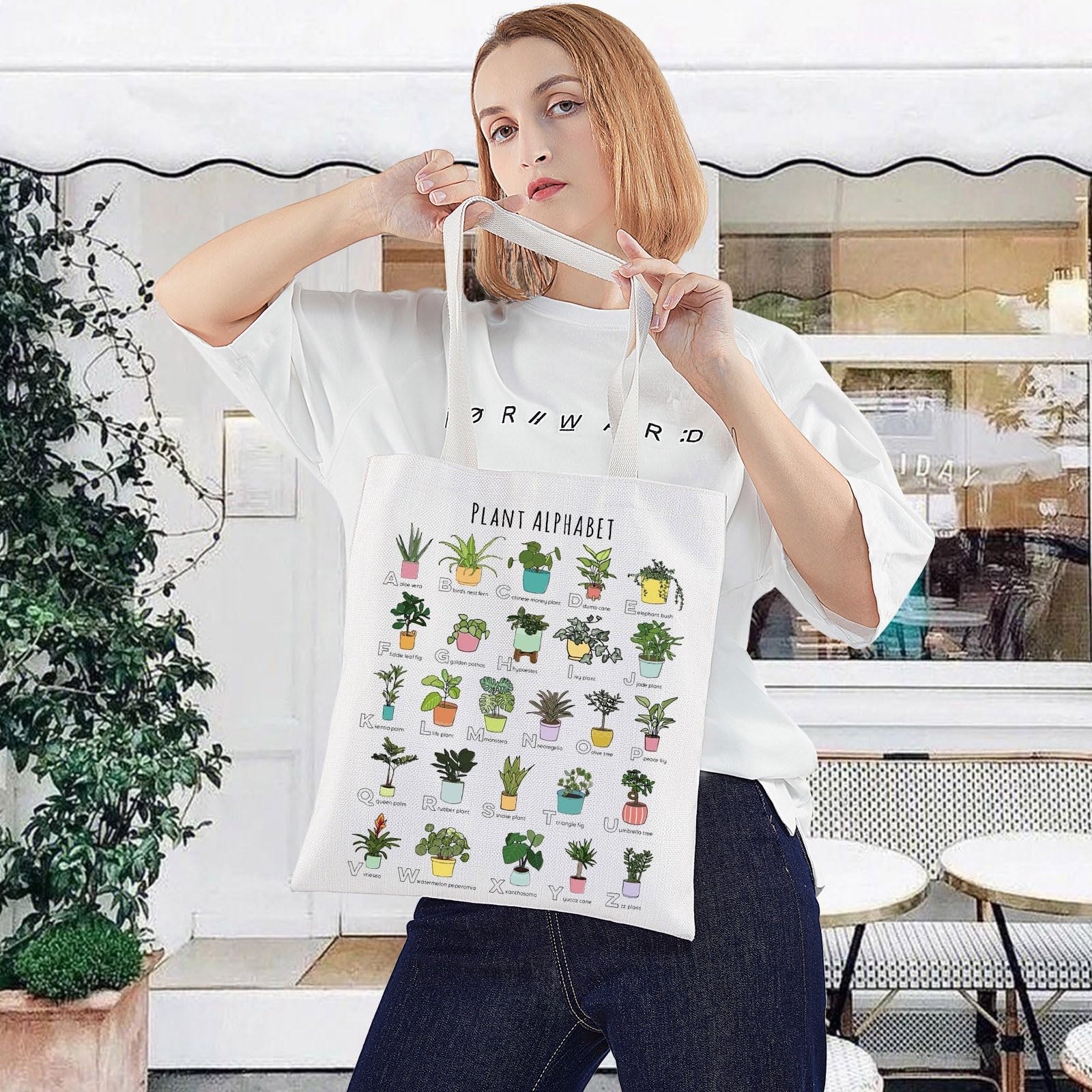 Levlo Funny Plant Alphabet Tote Bag Gardener Gift Botanist Shoulder Bag House Plant Merchandise (Plant Alphabet Tote)