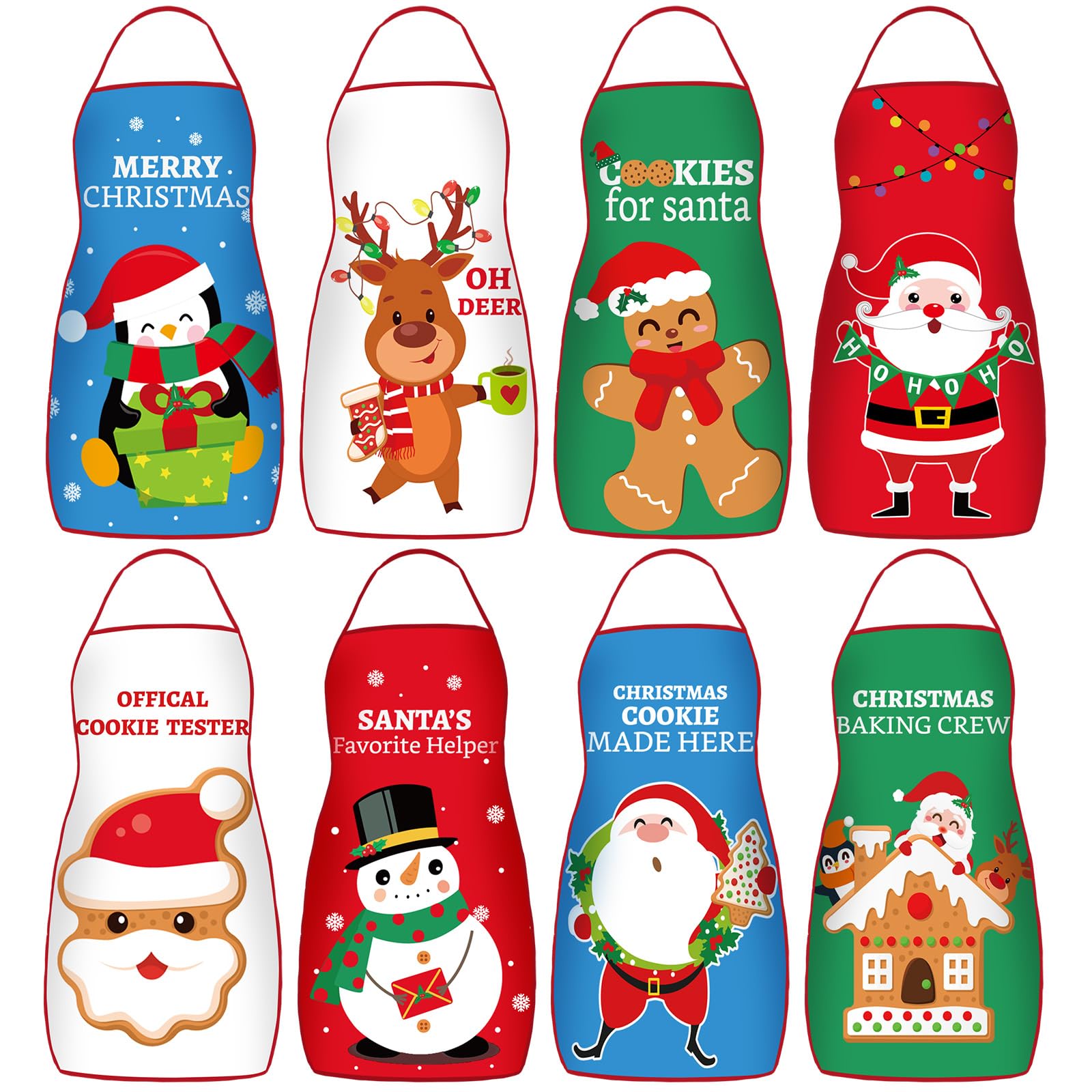 Xtinmee 8 Pcs Christmas Kids Apron Cute Adjustable ChildrenS Christmas Apron With Snowman Deer Gingerbread Santa For Girls Kitc