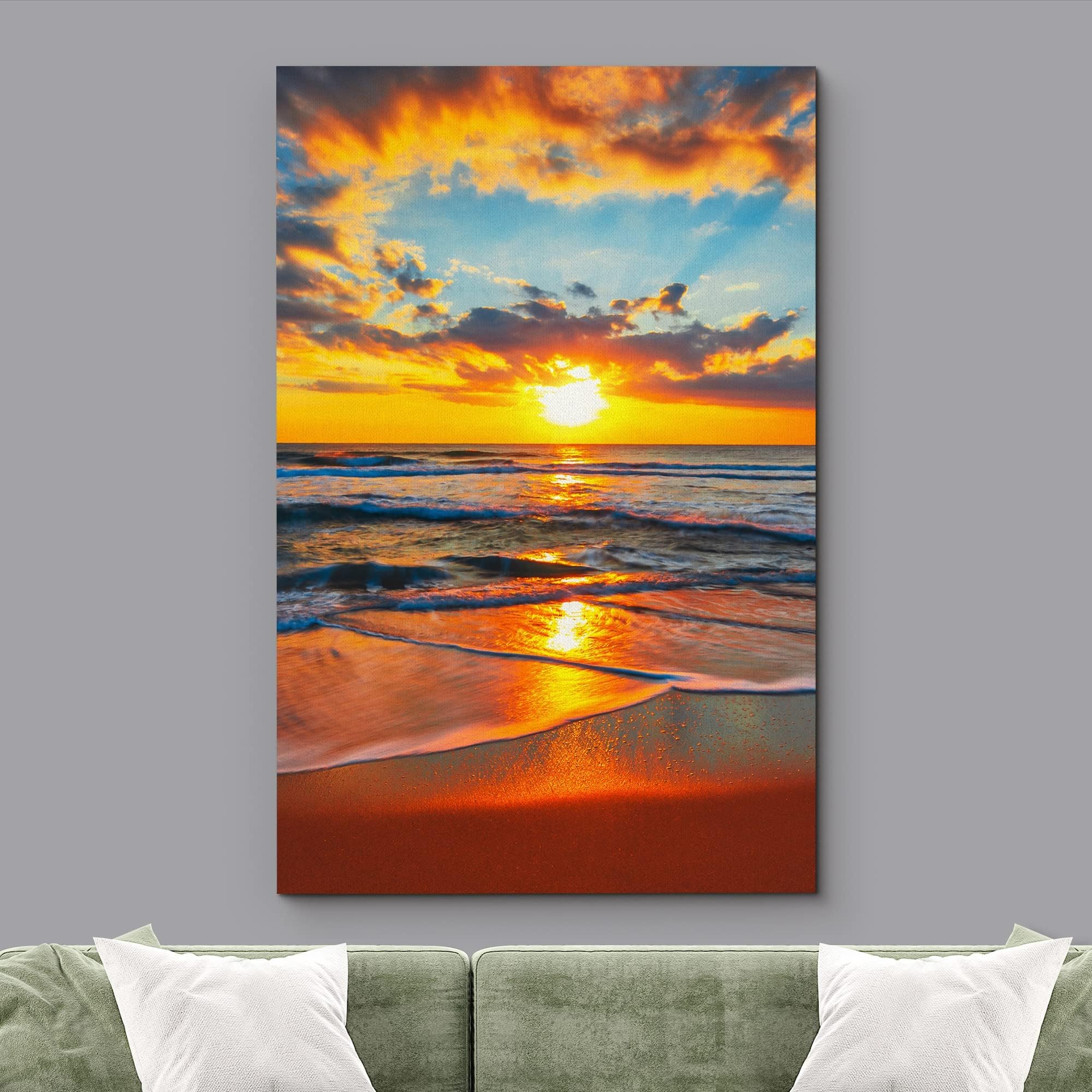 Wall26 Canvas Print Wall Art Vibrant Ocean Beach Paradise Sunset Sky Nature Wilderness Photography Realism Decorative Landscape