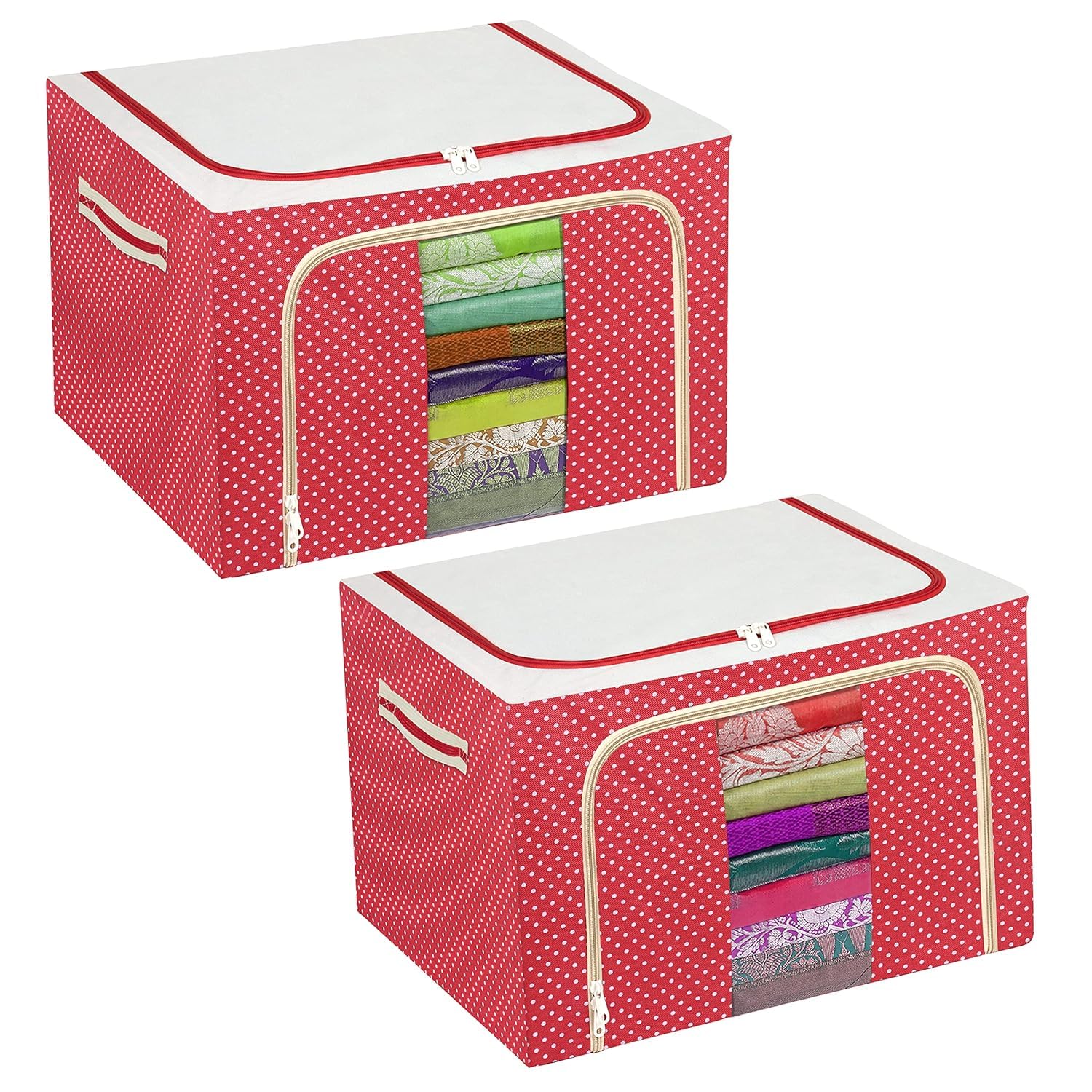 Padam Enterprises 2 Pack Cloth Storage Box  66 Litres Clothes Foldable Organiser For Wardrobe With Transparent Window  2 Way O