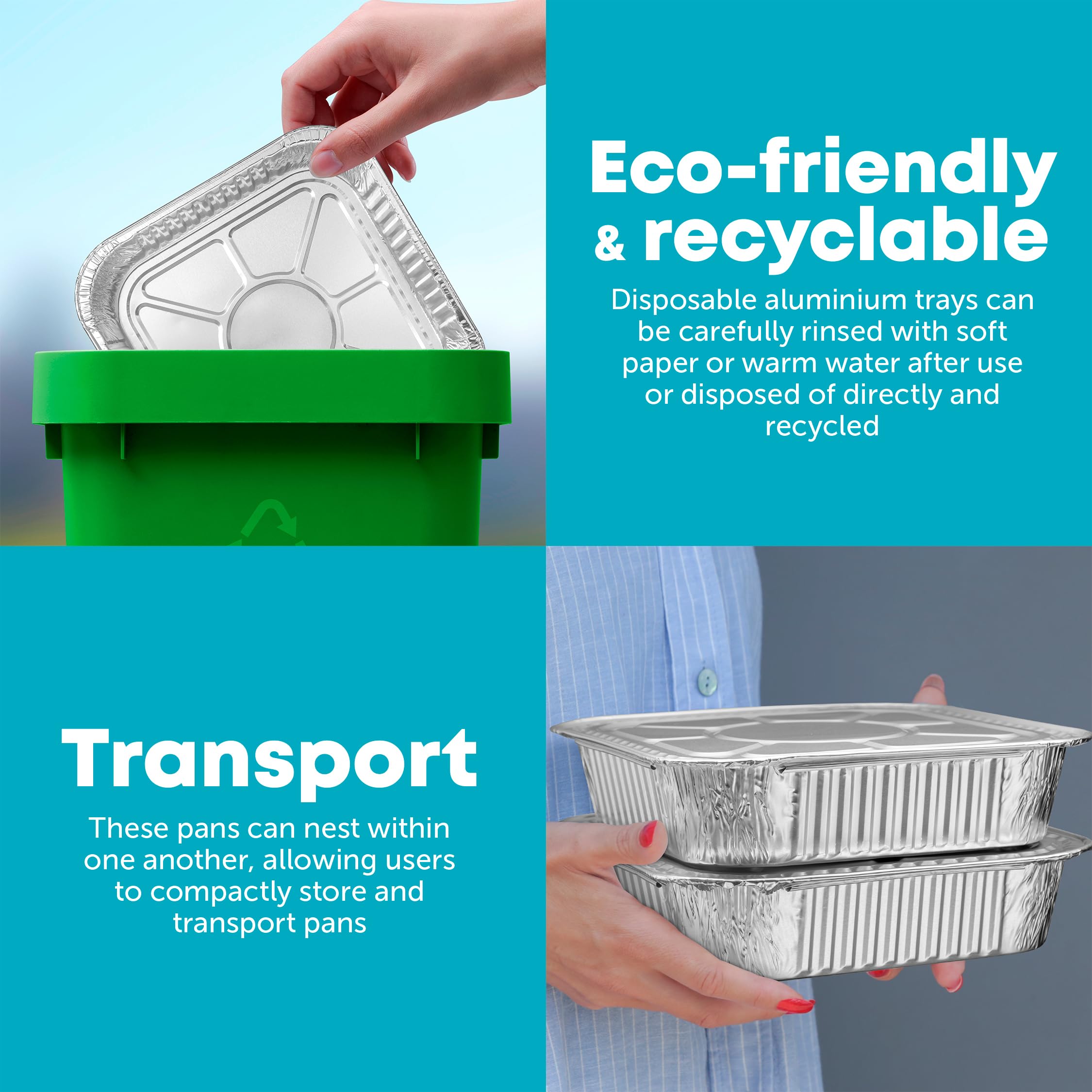 8X8 Disposable Aluminum Pans - 20 Pack Foil Pans For Cooking, Baking Cakes, Roasting & Homemade Breads - Disposable Food Contain