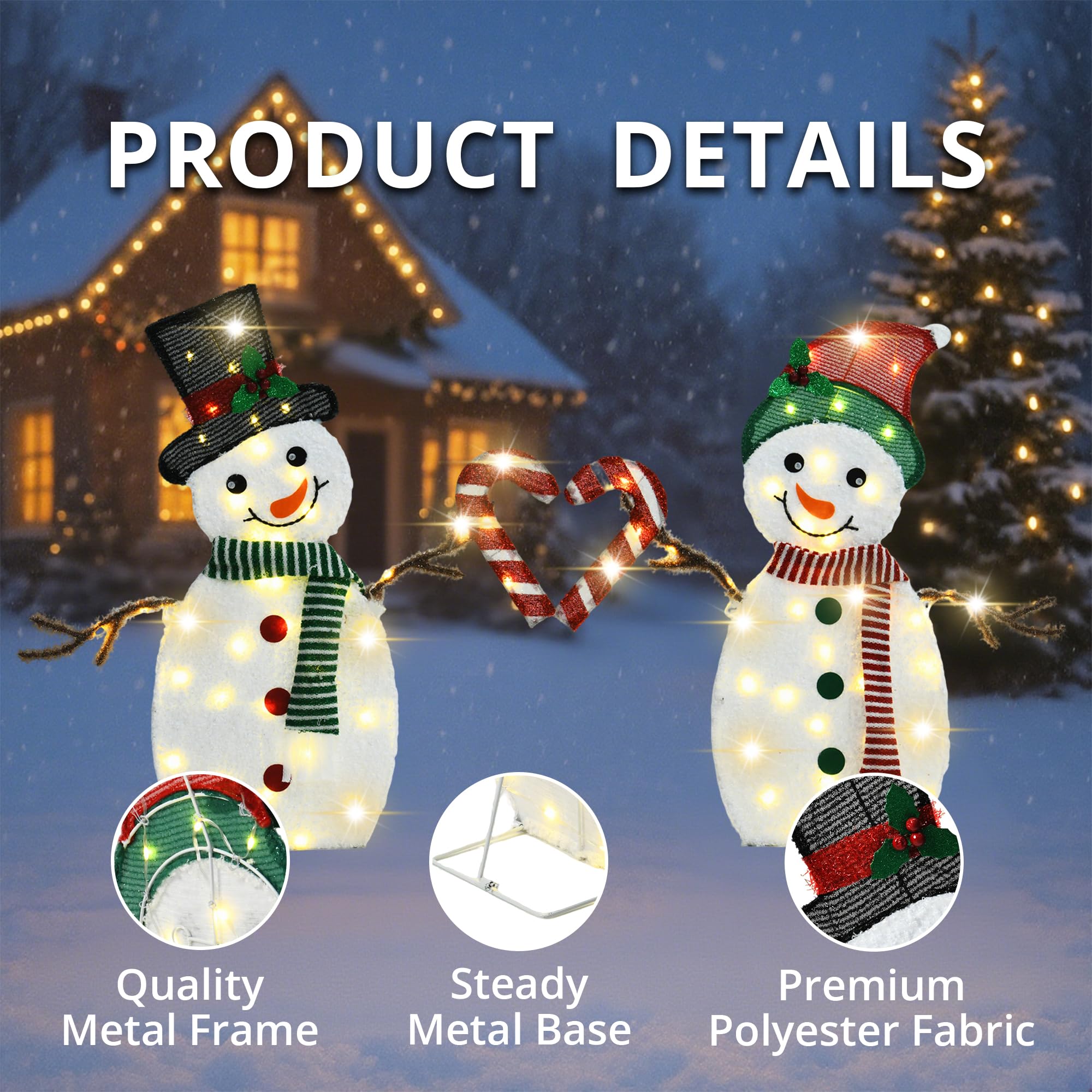 VELTENOVAIRE 32 H Snowman Lighgts Outdoor Christmas Decorations, 2D Pre-lit Cute Holiday Lawn Lights Decors, 80 Warm White LEDs,