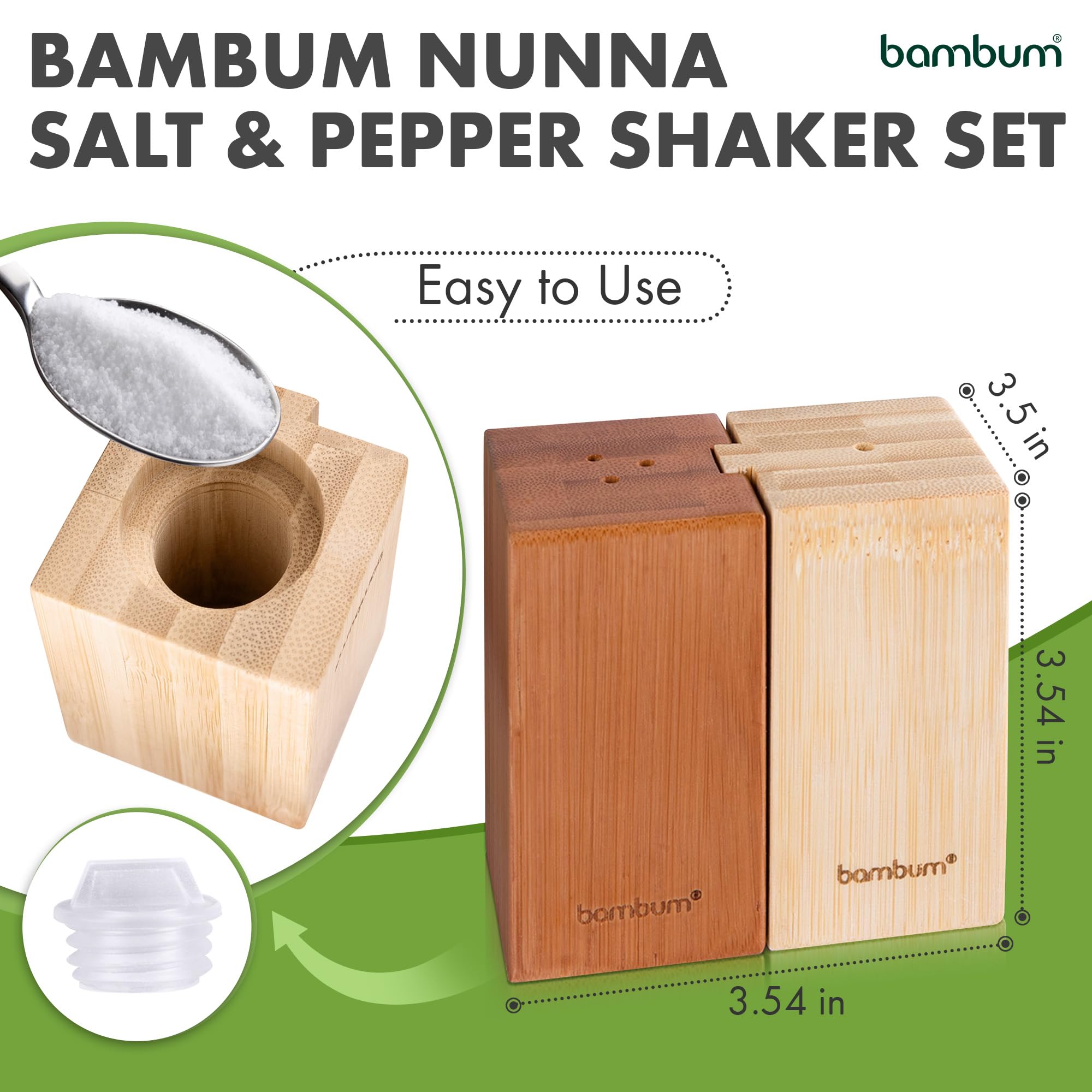Bambum Pozole Cute Wood Salt And Pepper Shakers - Natural Bamboo, Modern Farmhouse Decor, Ideal For Home, Weddings And Restauran