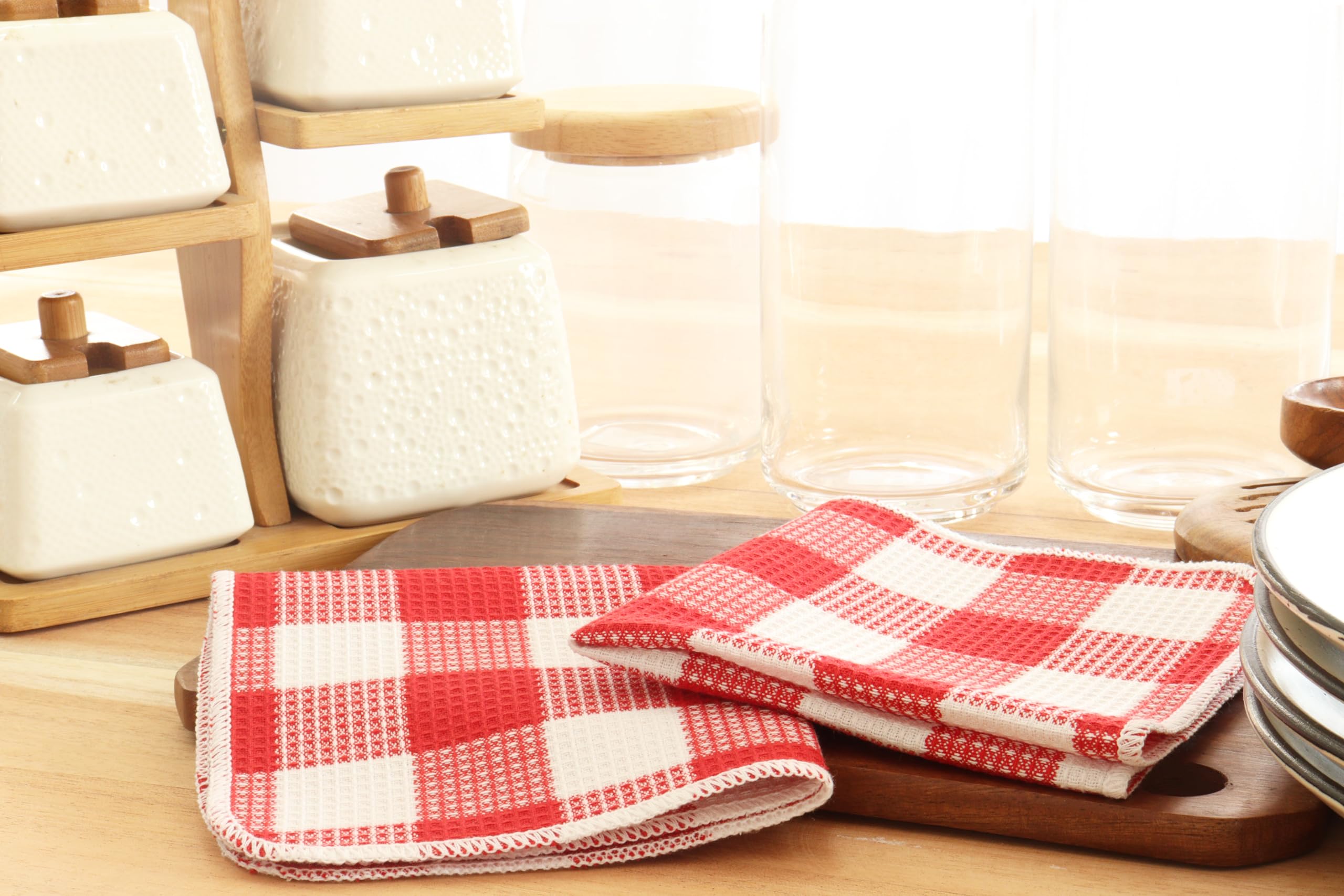 PurpleEssences Waffle Weave Plaid Dish Cloths, 100% Cotton, 12x12 Inch, Soft Absorbent Quick Drying Buffalo Check Dish Rags for