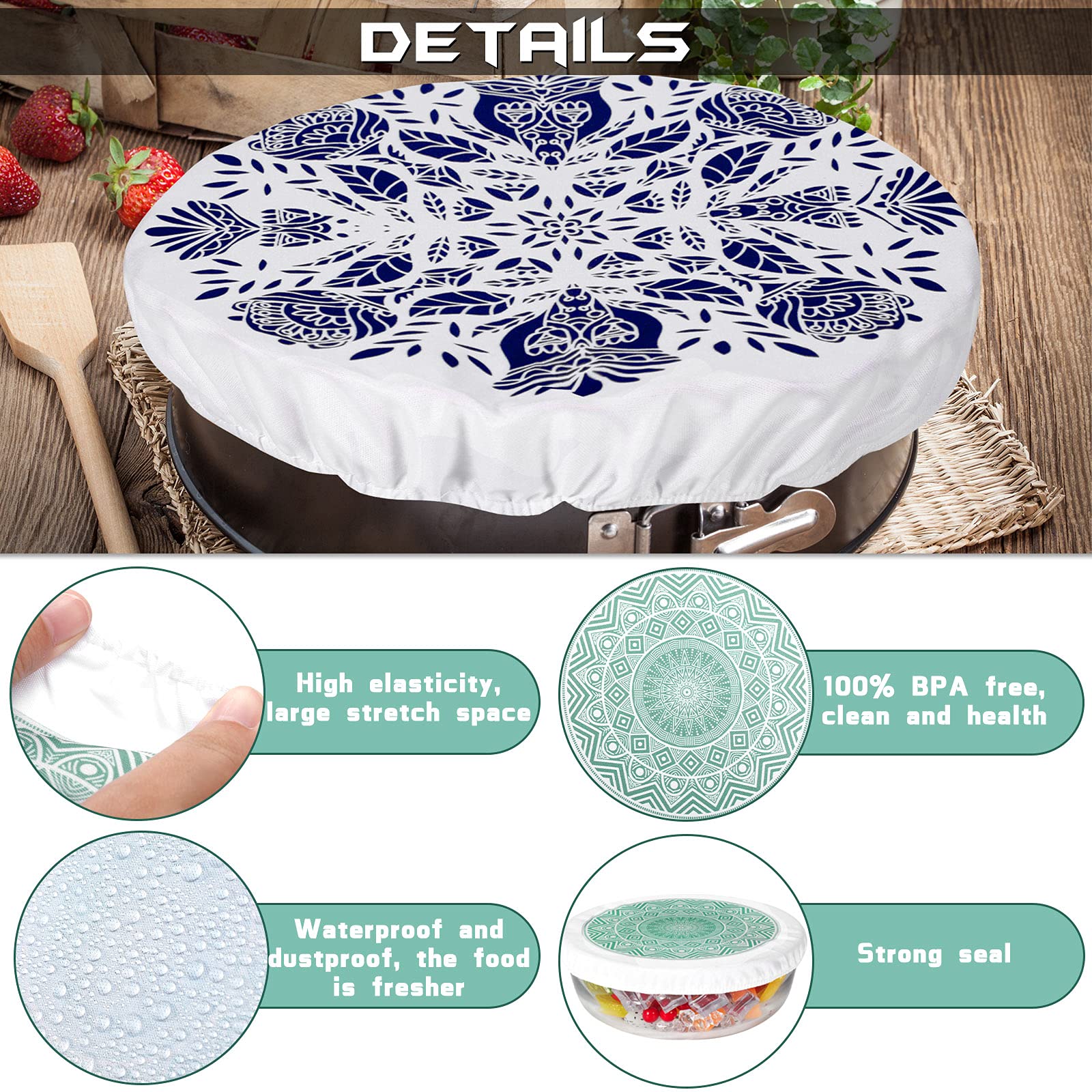 Patelai 10 Pieces Bowl Covers Reusable In 5 Size Stretch Cloth Fabric Bowl Covers Elastic Food Storage Covers Cotton Bread Bowl