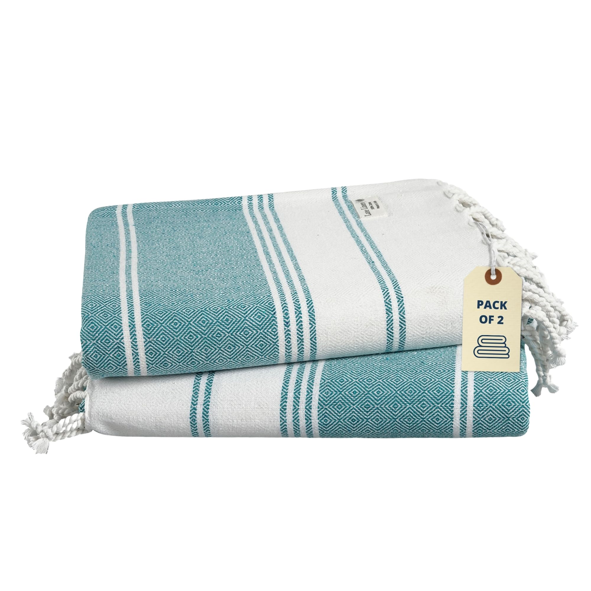 LANE LINEN Turkish Beach Towels, 2 Pack Extra Large Beach Towel, Pre-Washed for Soft Feel, Oversized Sand Free Quick-Dry Pool To