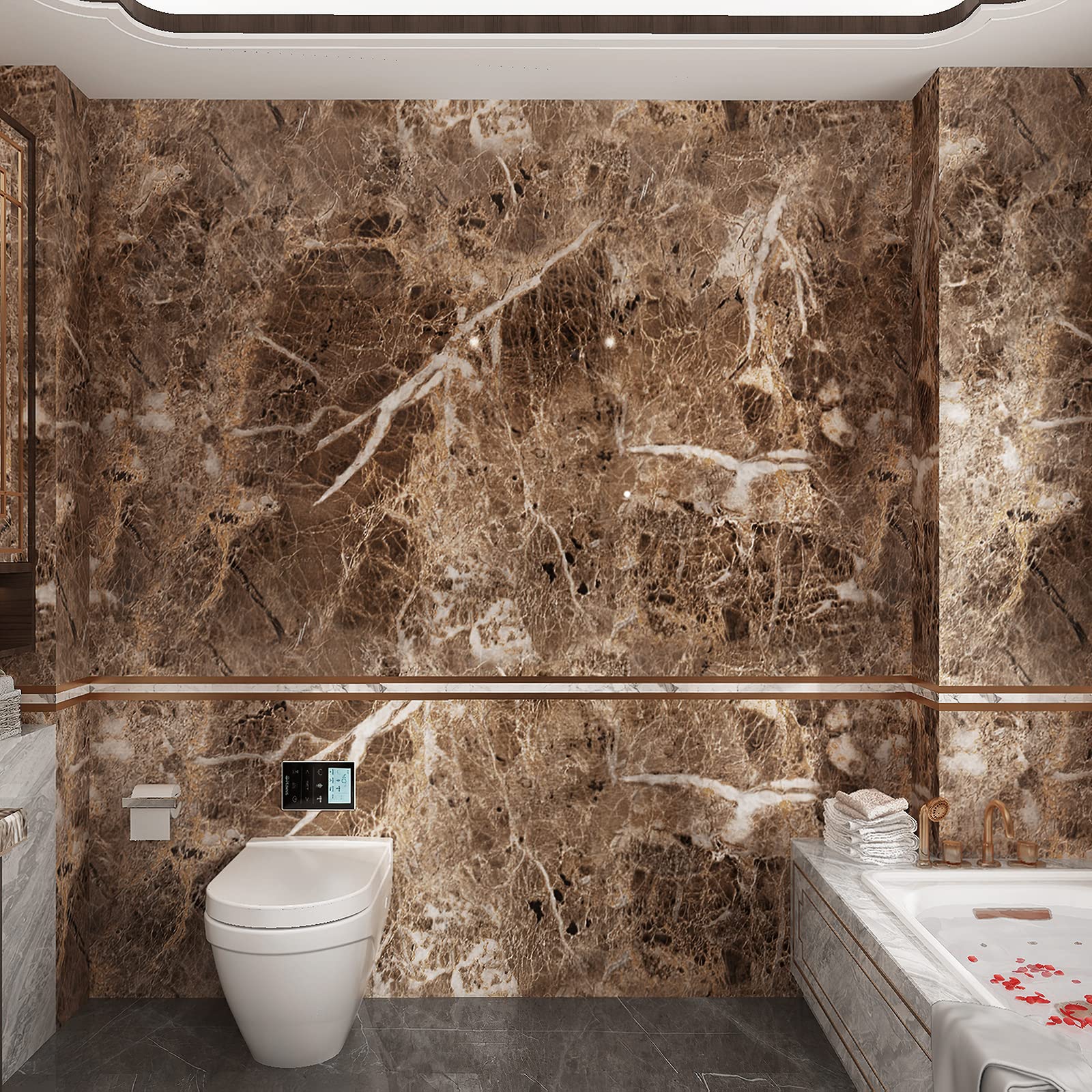 JSEVEM 15.74''?93.7'' Brown Marble Contact Paper Faux Granite Wallpaper Peel and Stick Vinyl Wrap Self Adhesive Wall Paper Waterproof Furniture Sticker for Kitchen Countertops Cabinet Bedroom Bathroom