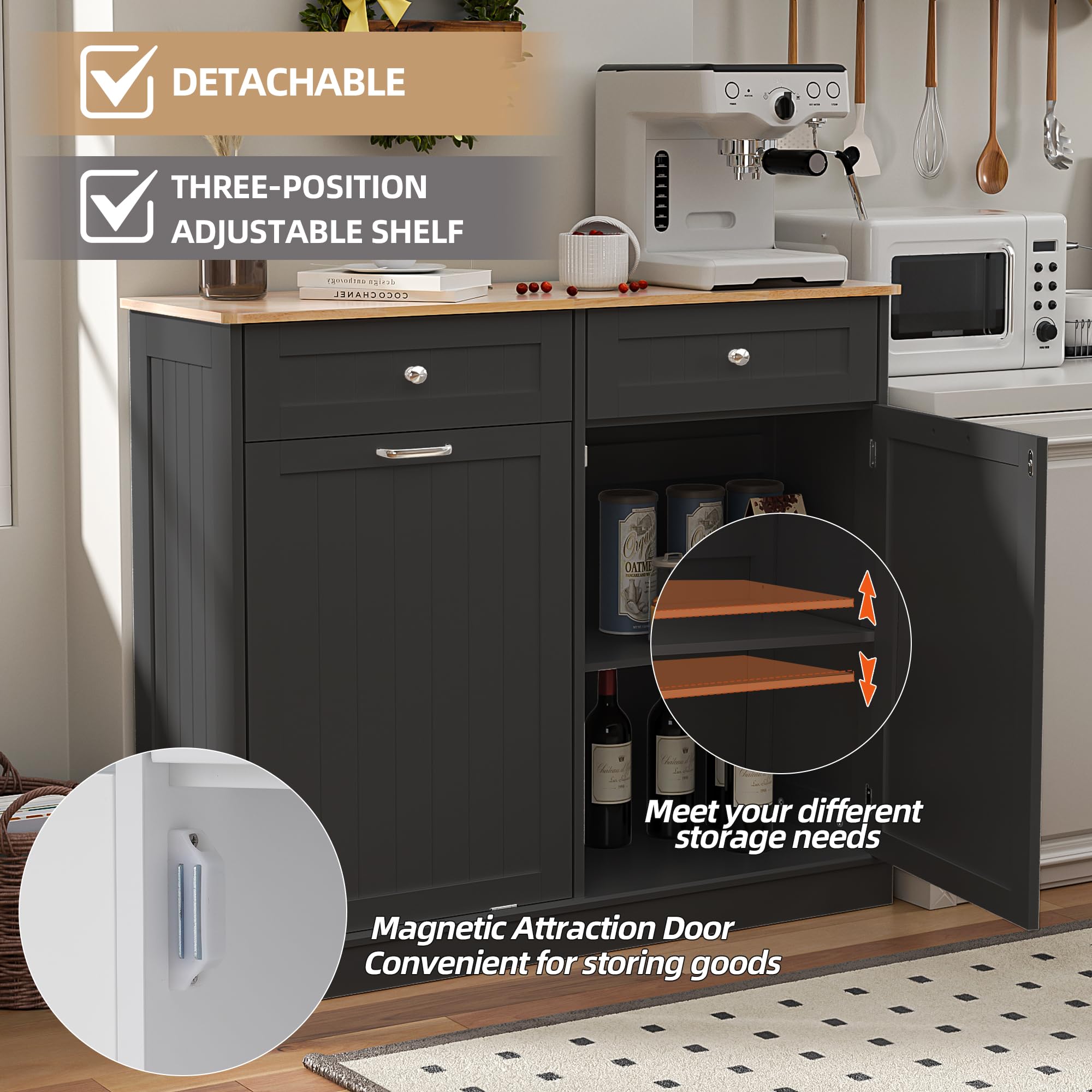 Spurgehom Dual Door Trash Cabinet Kitchen Waste Bins,Laundry Hamper Tilt Out Trash Can Cabinet,13 Gallon Pet Proof Trash Can For