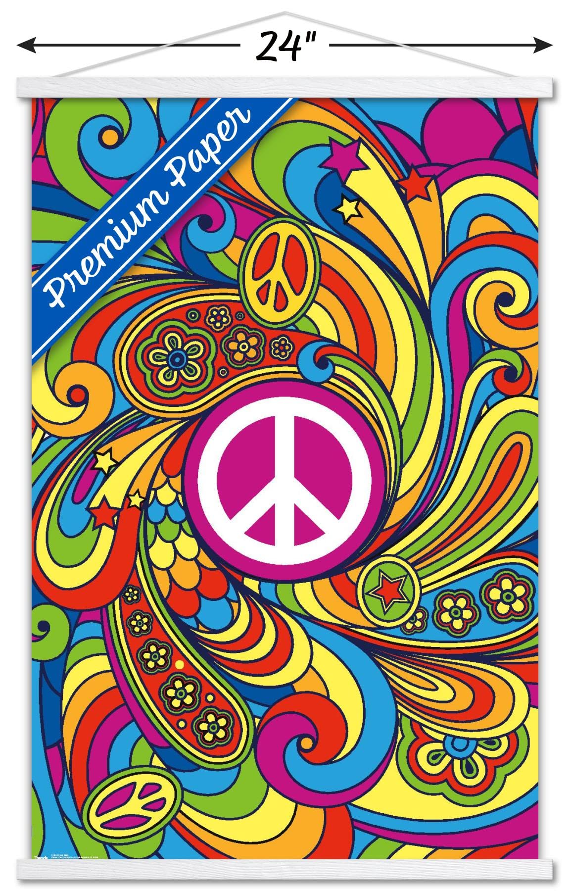 Trends International Peace Sign Wall Poster, 22.375'' X 34'', Premium Print And White Hanger Bundle