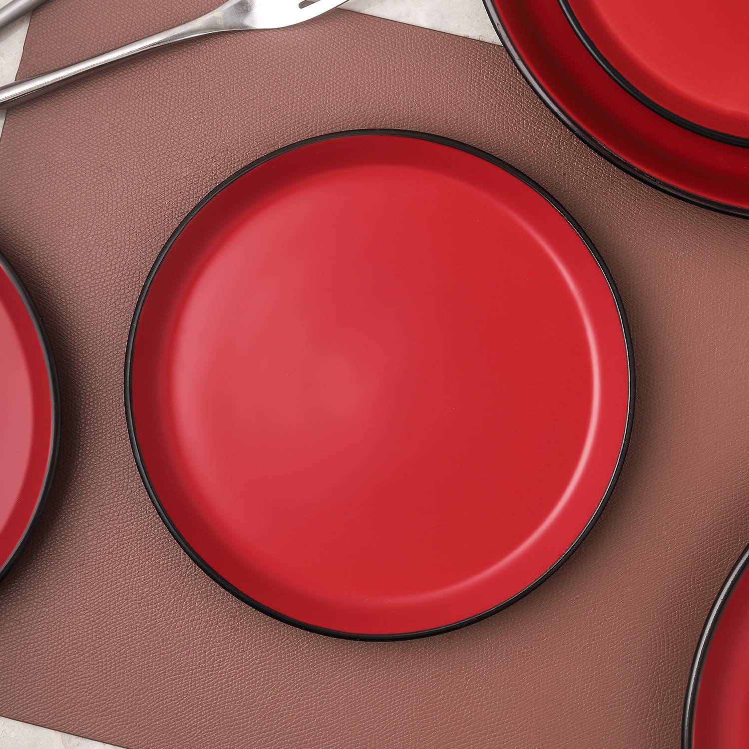 Stone Lain Stoneware Dish Set  4 Salad Plates  Albie - Red and Black