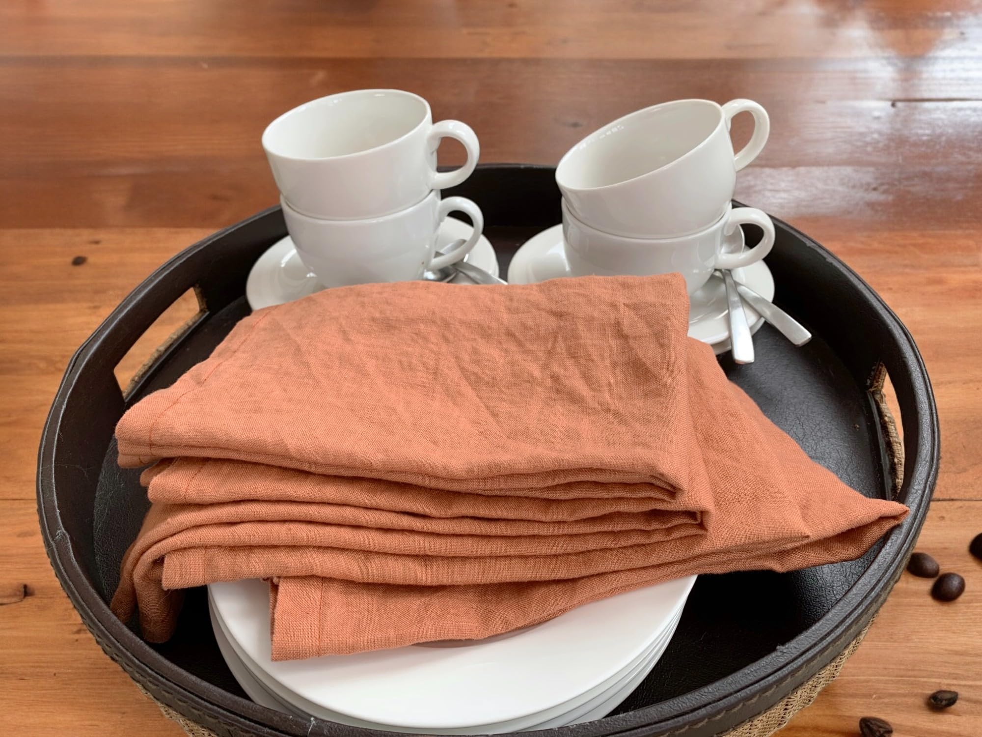 Linen Napkins -100% French Flax - Stonewashed Pure Linen Cloth Napkins - Size 18 Inch X 18 Inch - Set Of 4 (Rustic Orange)