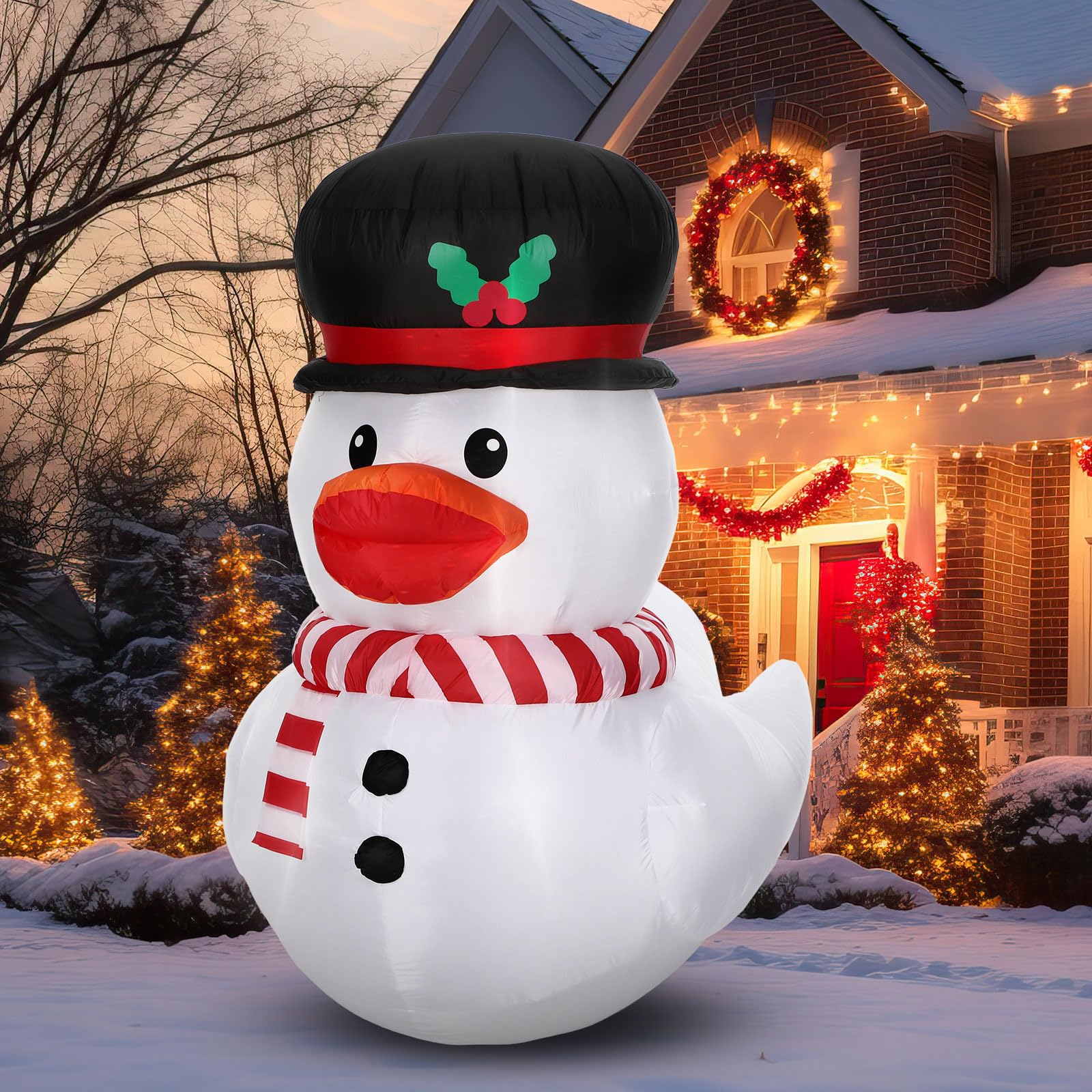 Leyndo 5FT Christmas Inflatables Decoration Outdoor Inflatables Duck with Build-in LEDs Lights Giant Blow Up Duck Wear Snowman C