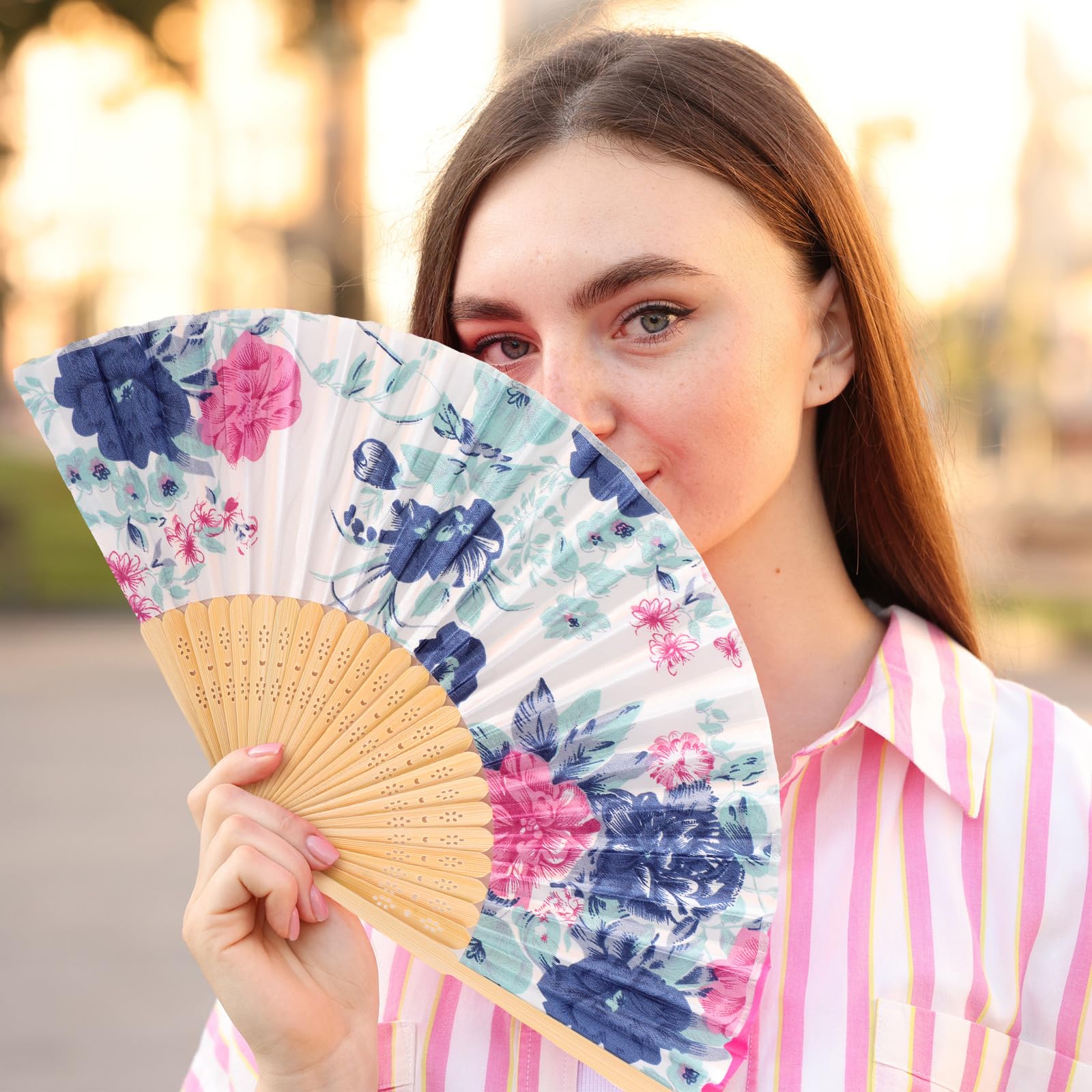 Zonon 4 Pack Handheld Floral Folding Fans Hand Held Silk Bamboo Fans with Tassel Women Hollowed Hand Foldable Fan with Fabric Sl