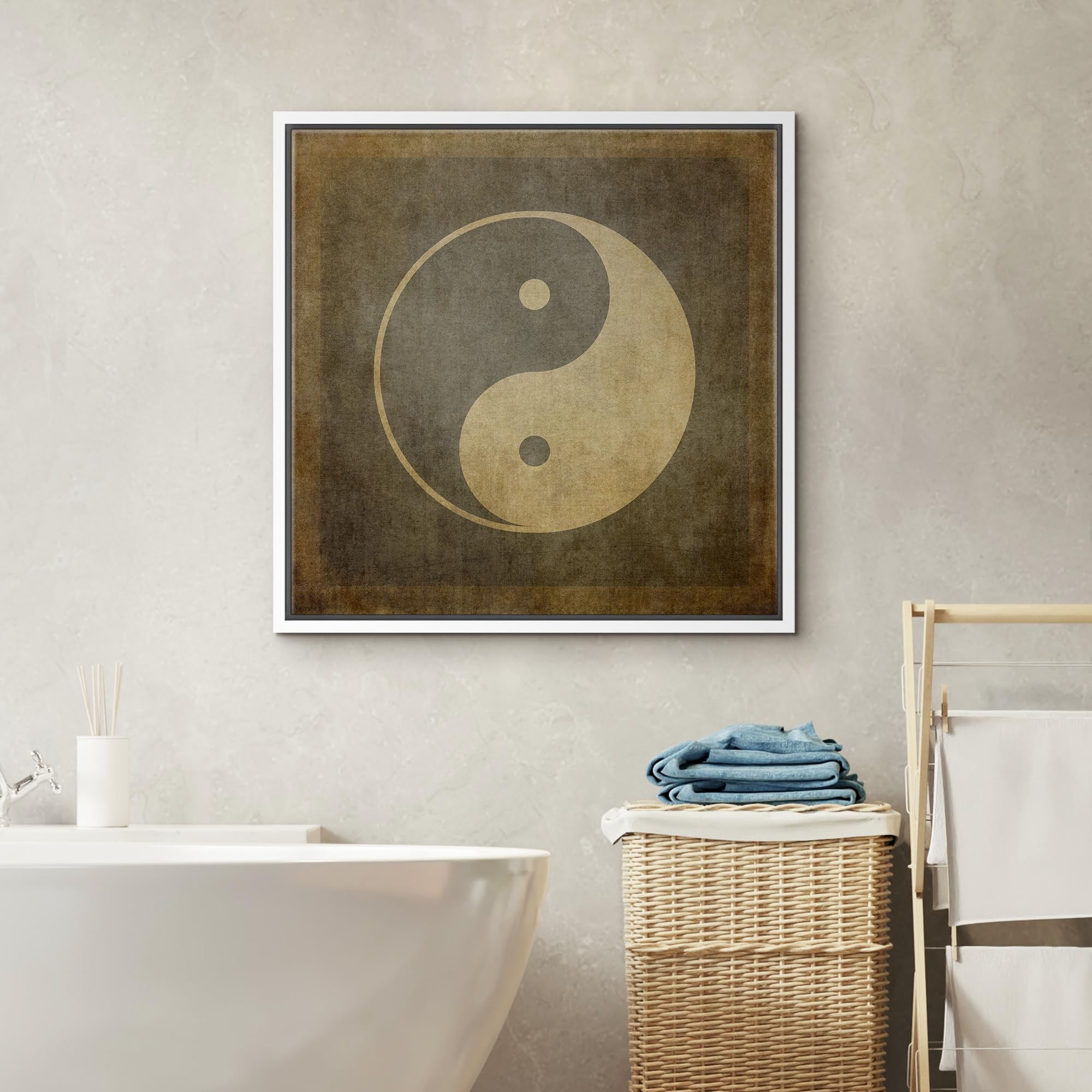 Wall26 Framed Canvas Print Wall Art Brown & Tan Grunge Chinese Yin Yang Symbol Historic Cultural Illustrations Modern Art Relax/