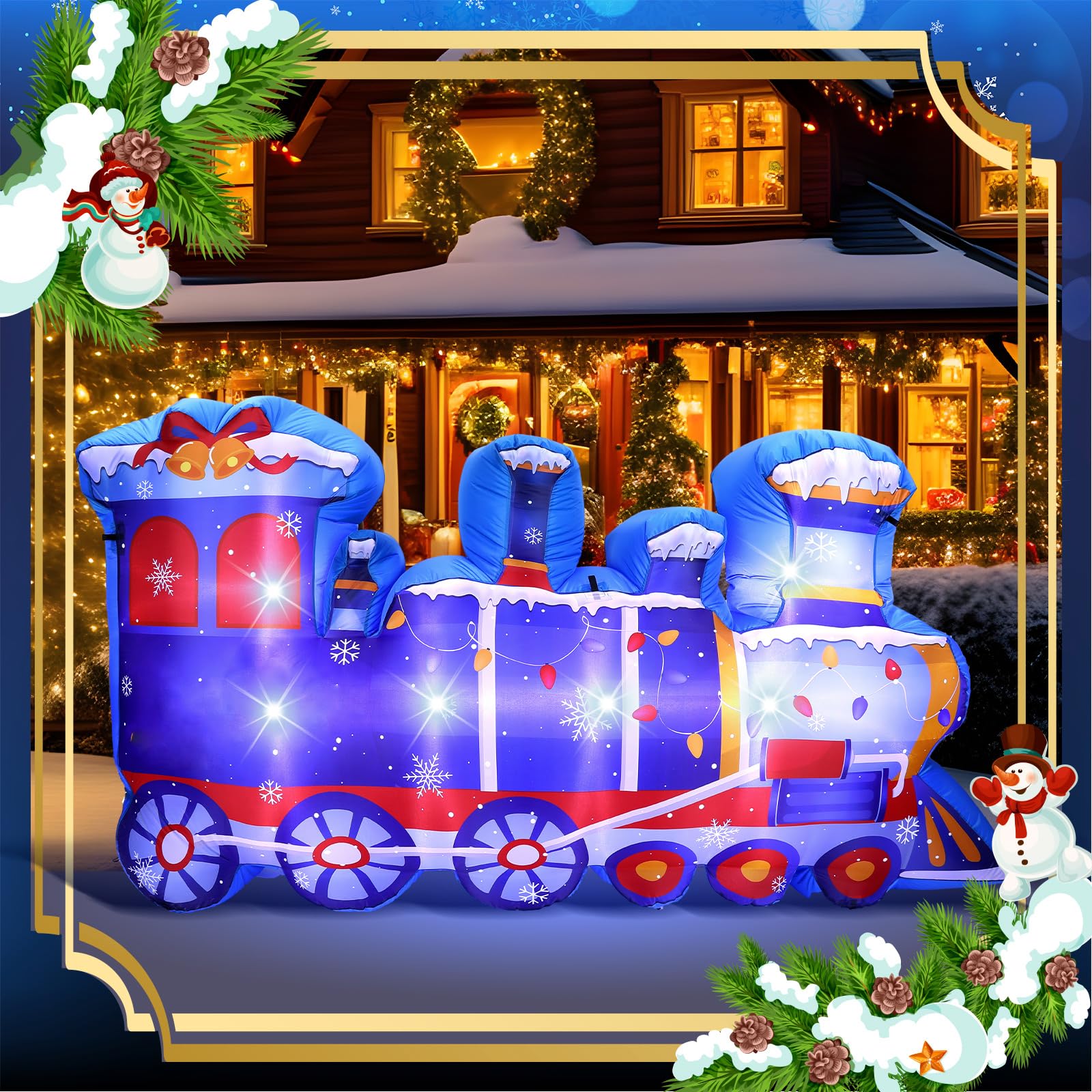 VIHOSE 8 ft Length Christmas Polar Train Inflatable Outdoor Decoration Christmas Blow Up Polar Train Winter Birthday Photo Props