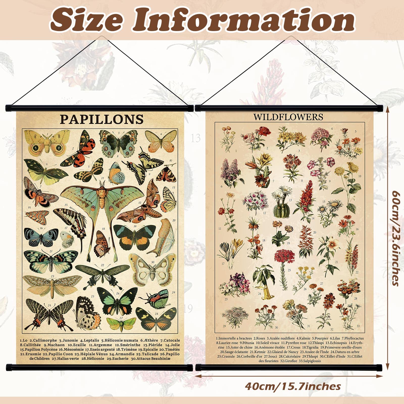 Geosar 2 Pcs Vintage Poster Fungus Art Prints Rustic Wall Hanging Illustrative Reference Chart Poster For Living Room Office Bed