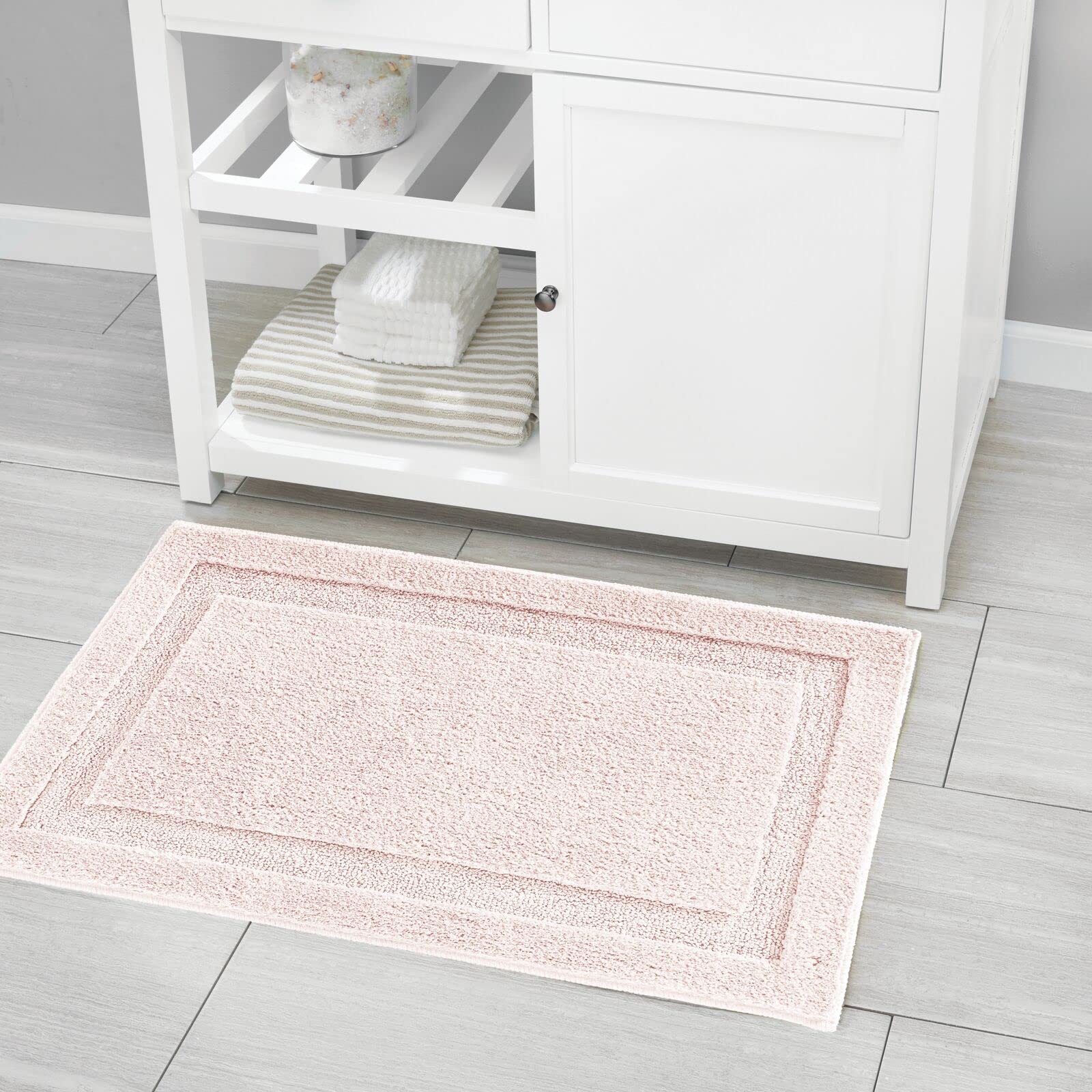 mDesign Microfiber Soft Polyester Bathroom Rugs for Indoor Bath  Tub  Shower Floor Water Absorbent  Machine Washable  Non-Slip Rectangular Bath Carpets Mats  Hydra Collection  3 Pieces  Lt. Pink/Blush
