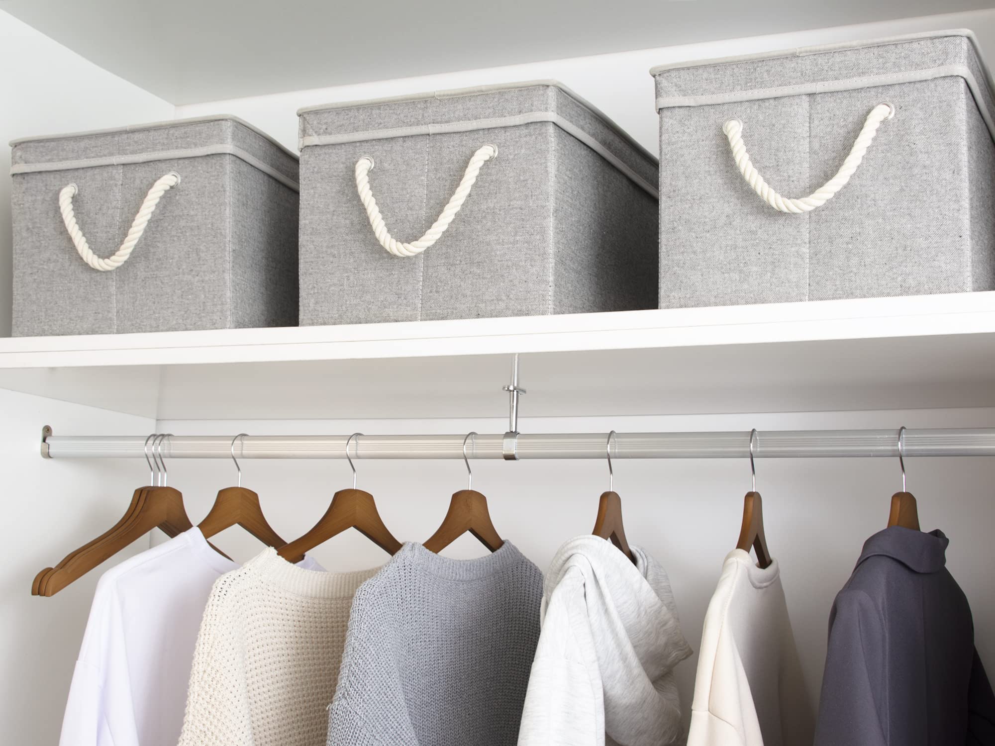 Storageworks 32L Storage Bins With Lids, Decorative Storage Boxes With Lids And Soft Rope Handles, Gray, Jumbo, 3-Pack, 17.25''
