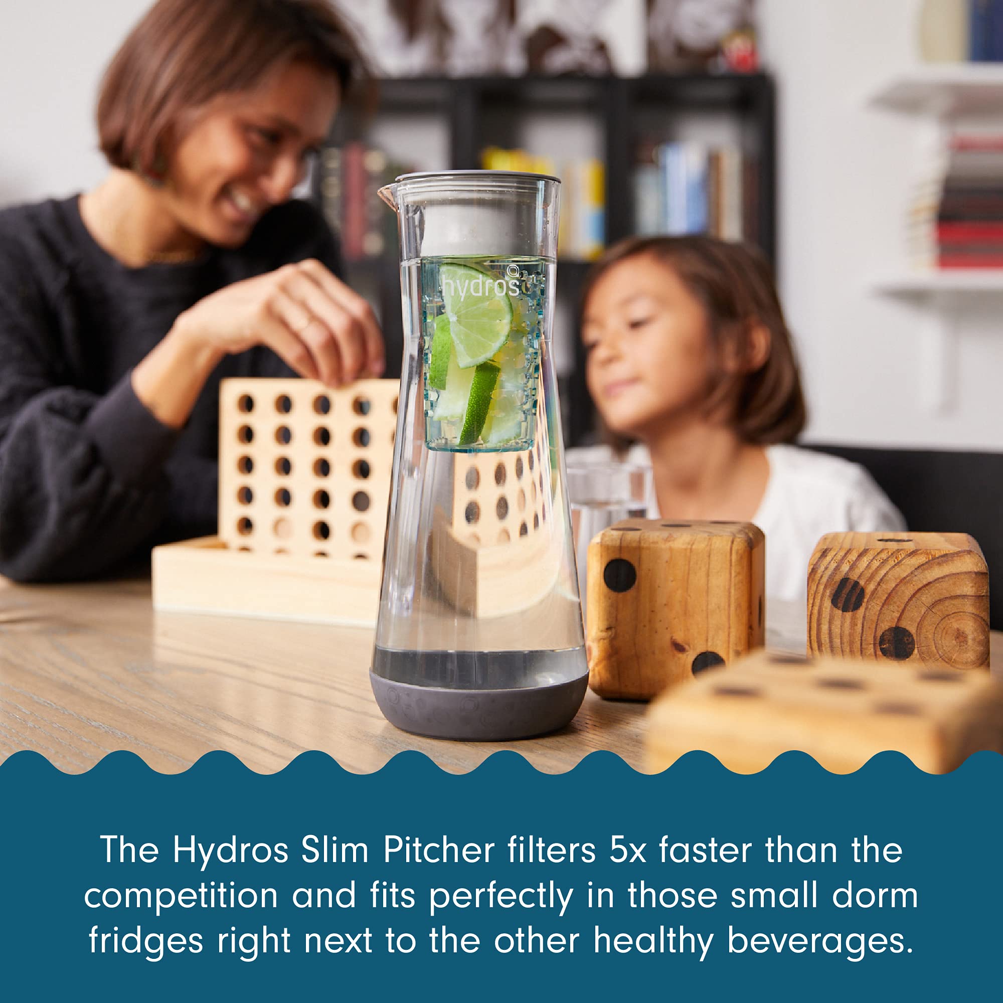 Hydros Water Filter Pitcher, 40 Oz Slim Design, Patented Fast Flo Tech, Dishwasher Safe, Fills In Just 40 Seconds, Bpa Free, 5 C