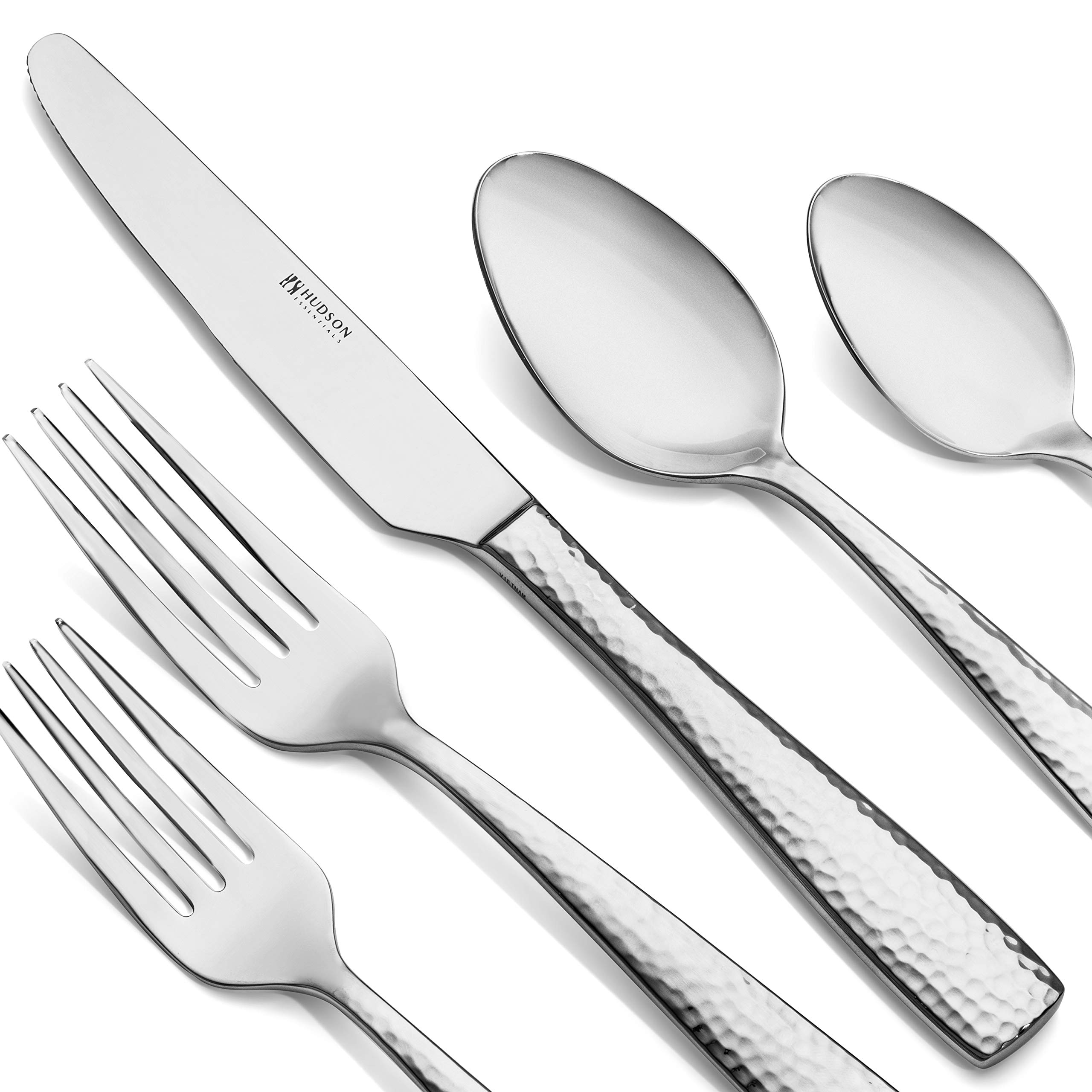 Hudson Essentials 40-Piece Hammered Stainless Steel 18/10 Flatware Silverware Set, Service For 4 (40-Piece Set)