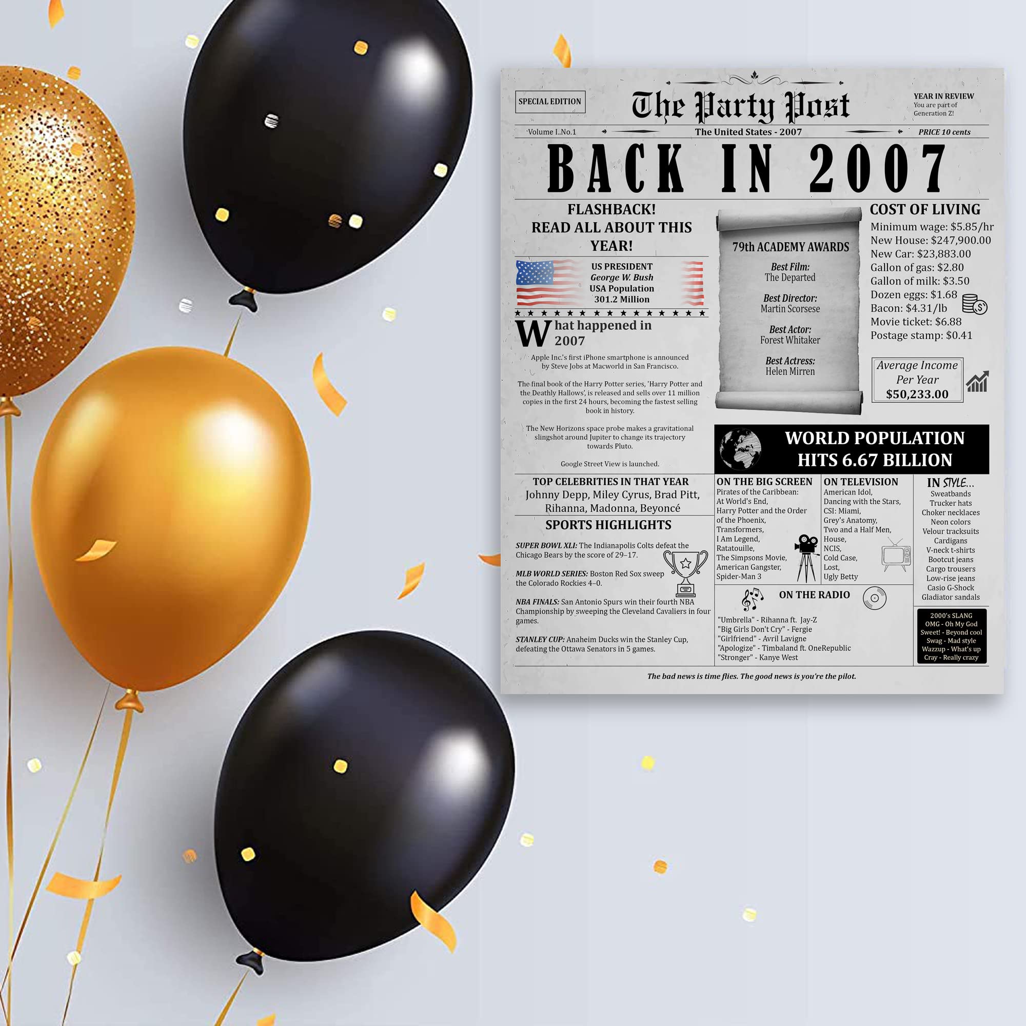 17Th Birthday Party Decorations Poster - 17 Years Ago Anniversary Card For Women And Men. Back In 2007 Home Decor Supplies For H
